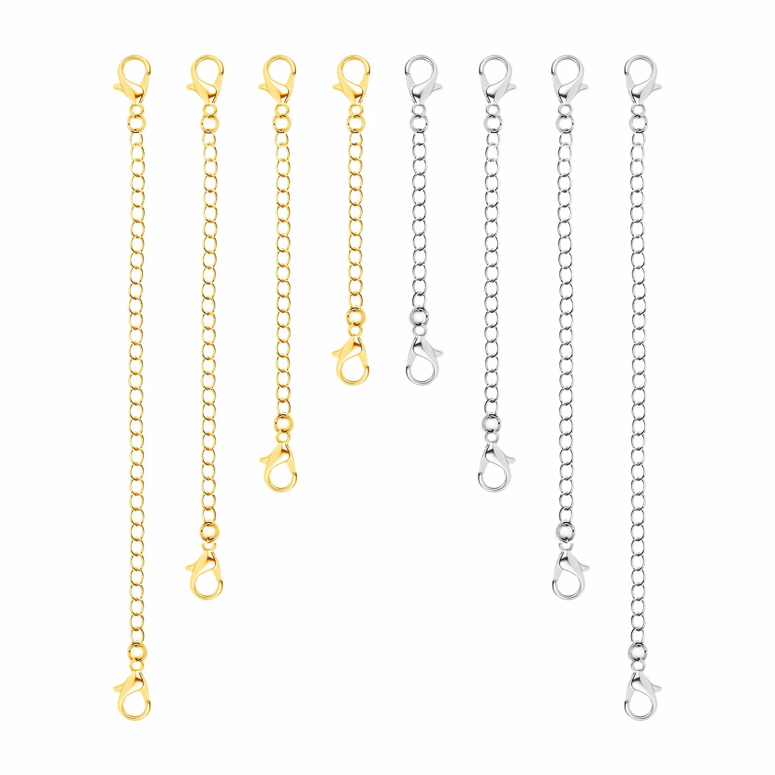8 sztuk Jewelry Extender Chain, Rozmiar 4 Extension for Necklace Chain Lancuszek Przedluzajacy do Tworzenia Bizuterii Naszyjnik Bransoletka Obraczka (4 Zlote, 4 Srebrne)