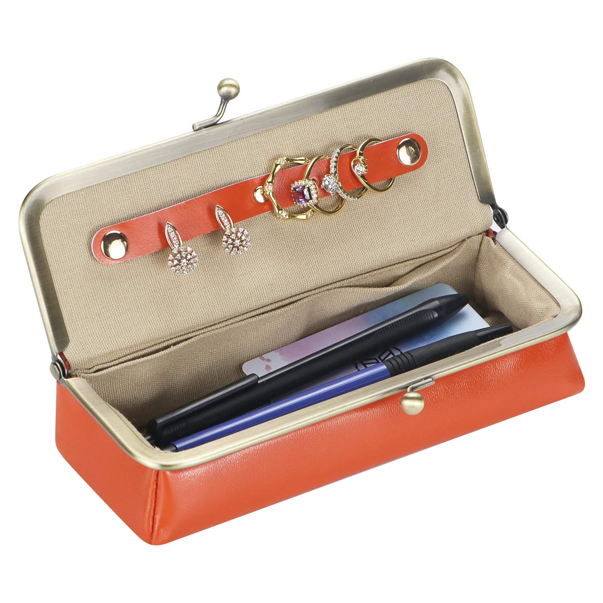 Royal Bagger Pudełko z prawdziwej skóry dla kobiet, etui na okulary retro - blokowanie RFID, organizer i torebka na monety Kiss Lock 3135 (Zielony)