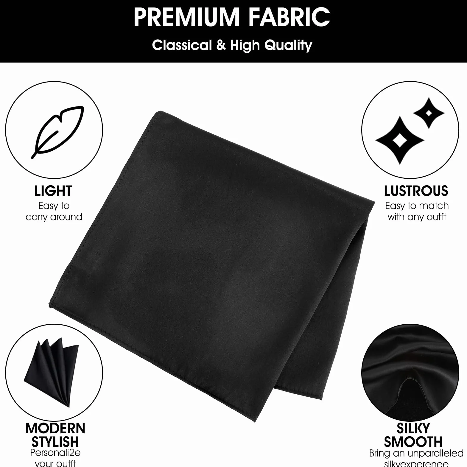 Wybrana poszetka w 100% z prawdziwego jedwabiu morwowego dla mężczyzn 13,77 × 13,195 cm czarna chusteczka