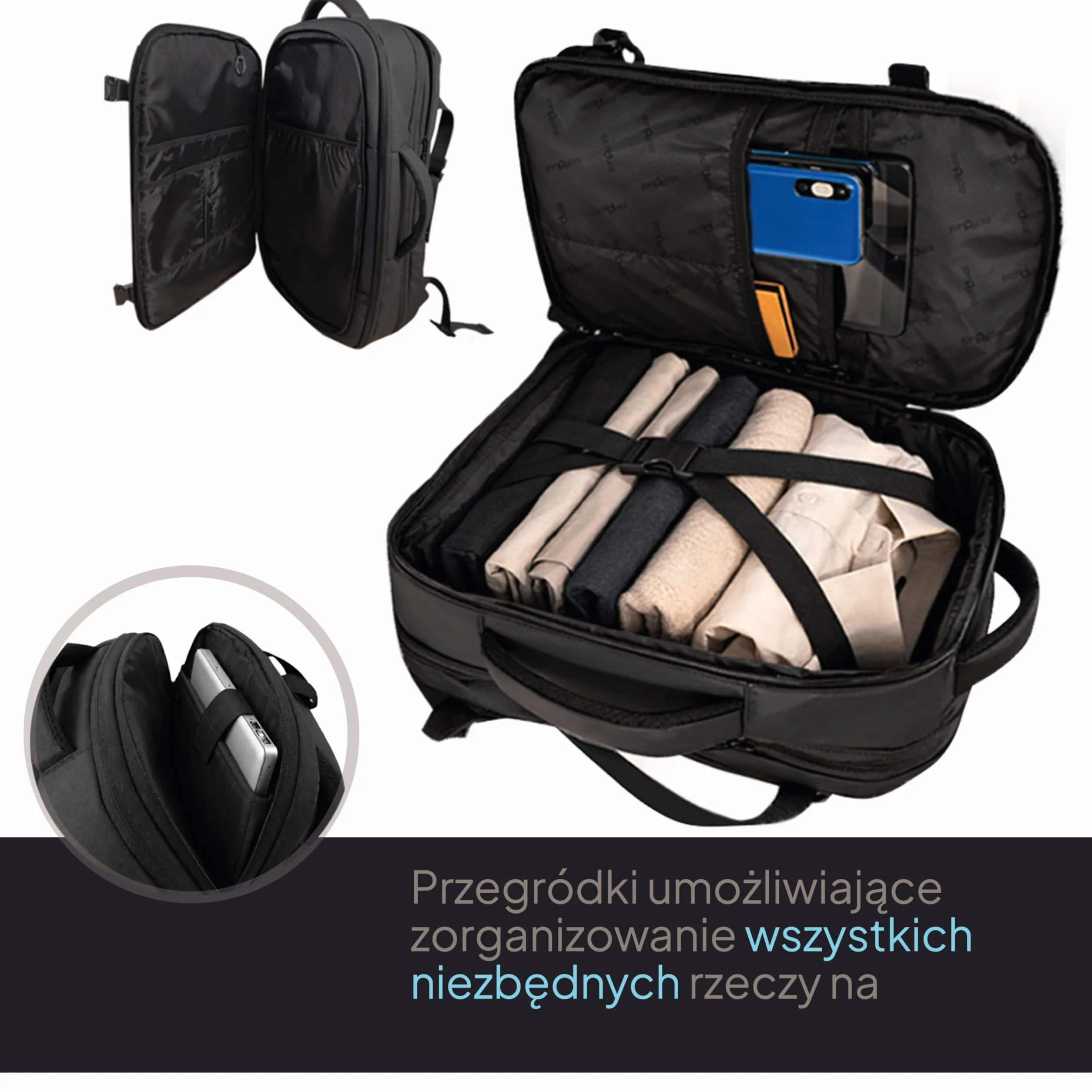 OcioDual Plecak podróżny do kabiny samolotu 55x40x20 Bagaż podręczny z możliwością powiększenia do 55x40x25 cm dla (Iberia, Easyjet, Lufthansa, Air France) Męska damska walizka kabinowa Przegroda