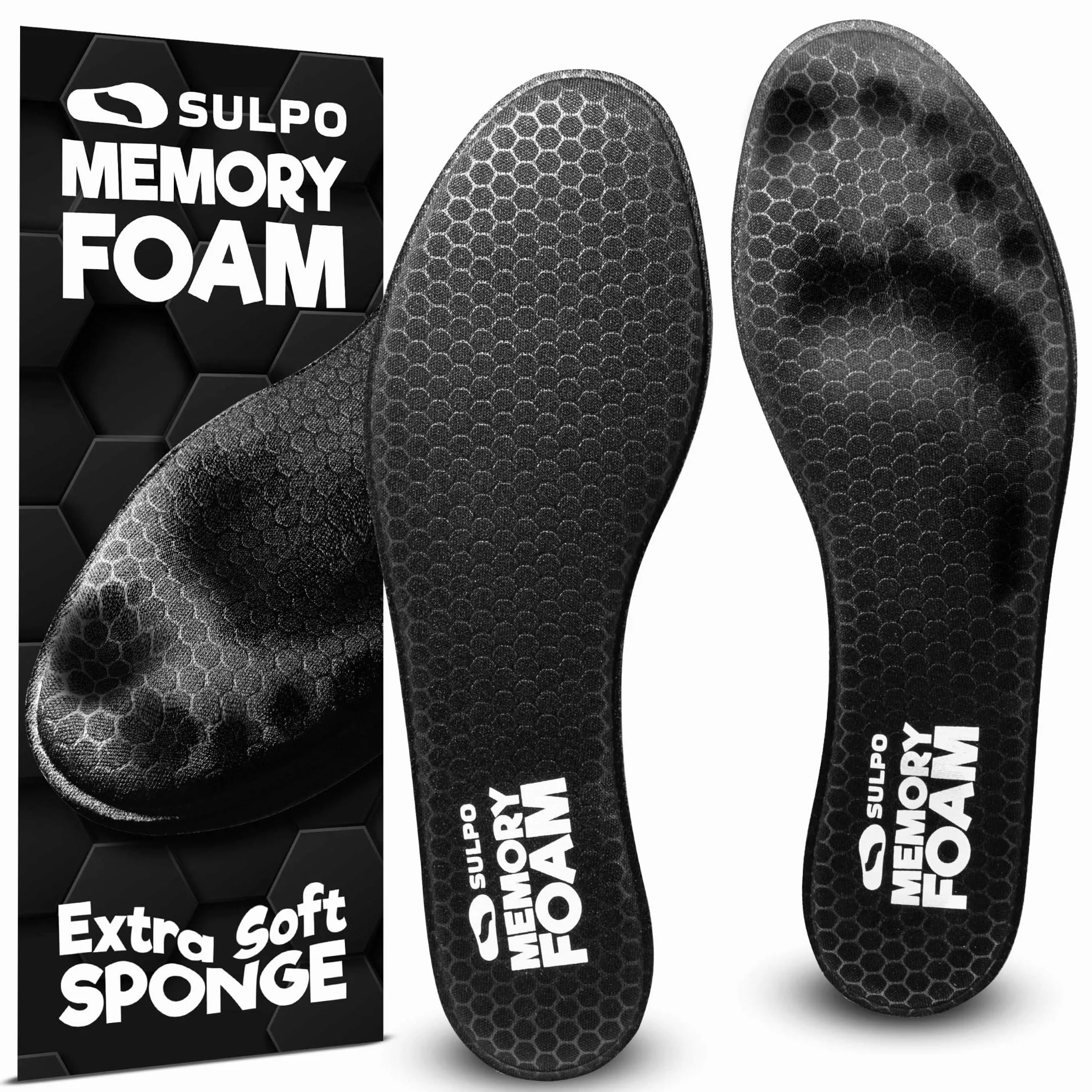 SULPO Wkładki z Pianki Memory Foam - Miękkie, Komfortowe i Cienkie Wkładki Dla Mężczyzn i Kobiet do Sneakerów i Butów Sportowych, Wspierające Komfort Stóp i Dopasowanie Rozmiar 44