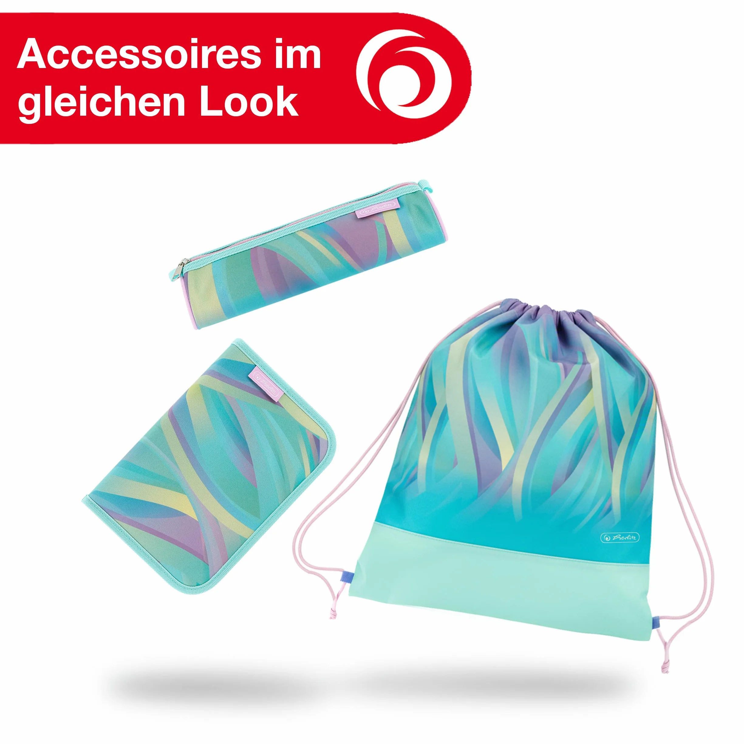 herlitz Tornister szkolny zestaw 4-częściowy Loop Minty Love Pastel 17 l ergonomiczny tornister o niskiej wadze 1. klasa chłopcy dziewczynki dzieci
