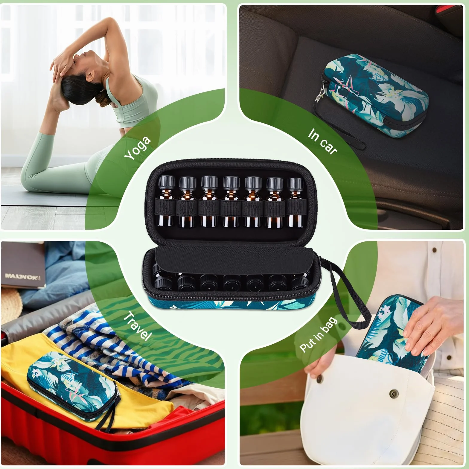FITNATE Przechowywanie olejków eterycznych + Torba na olejki eteryczne na 5 10 15 ml olejku eterycznego dla Young Living & Doterra - pojemnik z otwieraczem do butelek z olejkiem i naklejkami na