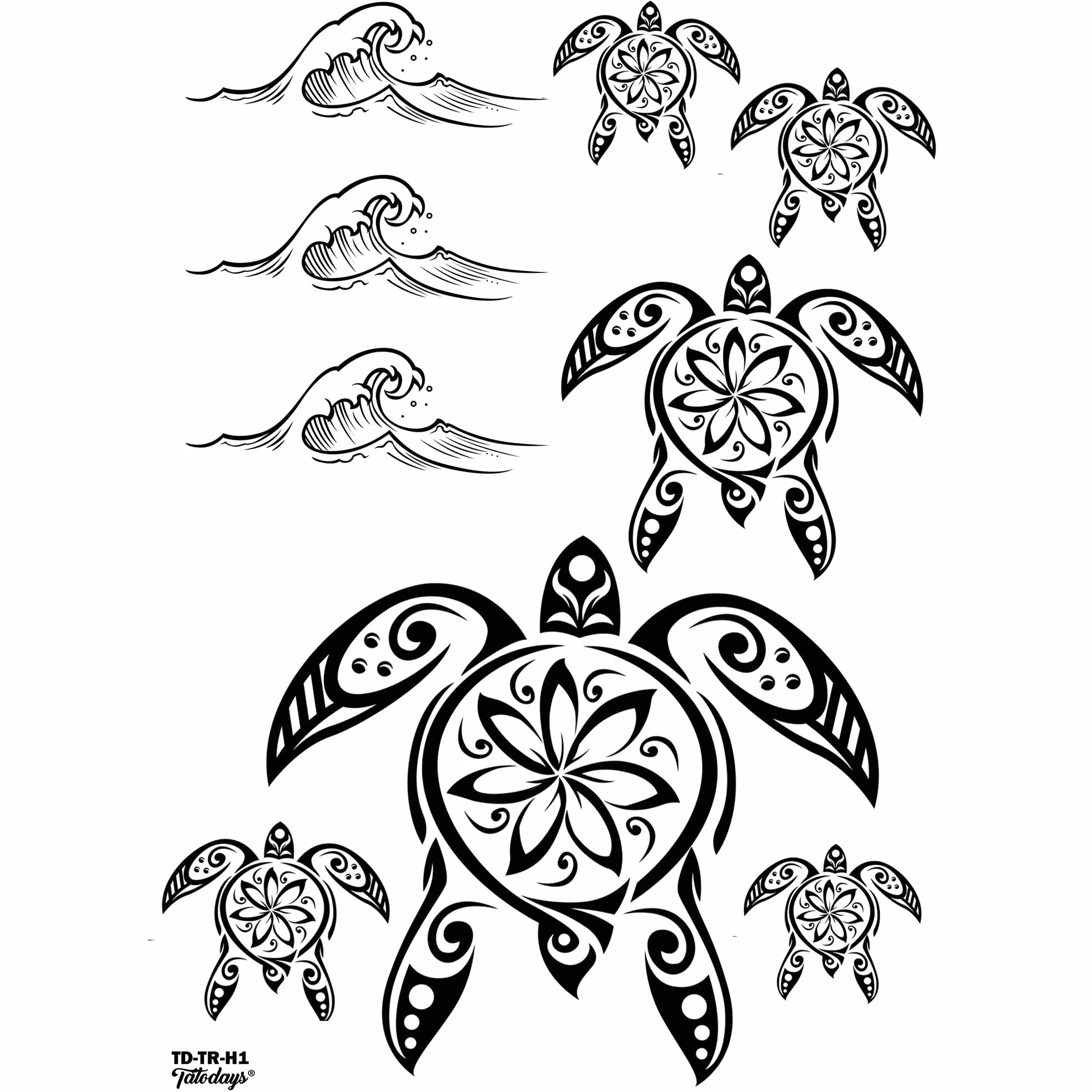 Tymczasowy tatuaż żółwie czarny maoryski tribal tatuaże do ciała naklejki transfer na ramiona ramię aztecki polinezyjski samoański hawajski dla dorosłych mężczyzn i kobiet (Żółwie)