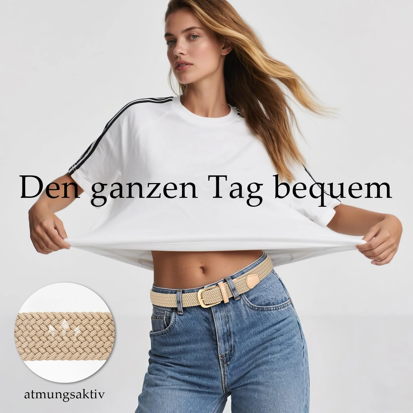 JasGood Pasek damski, pleciony, elastyczny pasek, regulowany pasek ze stretchu, szerokość 3,3 cm, do dżinsów i spodni, rozciągliwy pasek materiałowy unisex
