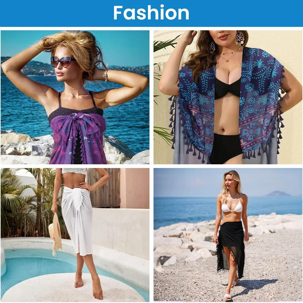 DiULi Spódnica plażowa Sarong, damska sukienka do przewijania sarong pareo, chusta do przewijania bikini z frędzlami, spódnica kopertowa, duża na plażę