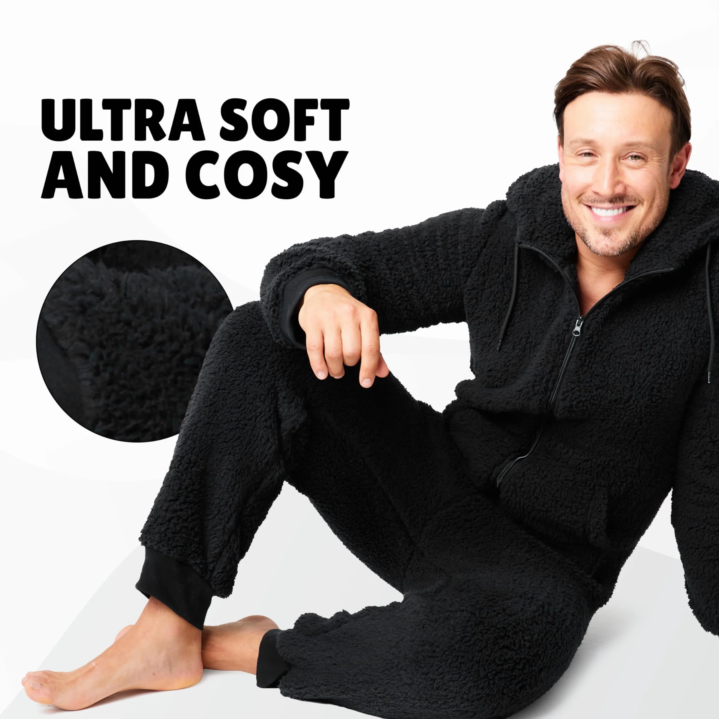 CityComfort Mężczyźni Borg Fabric Onesie M Czarny
