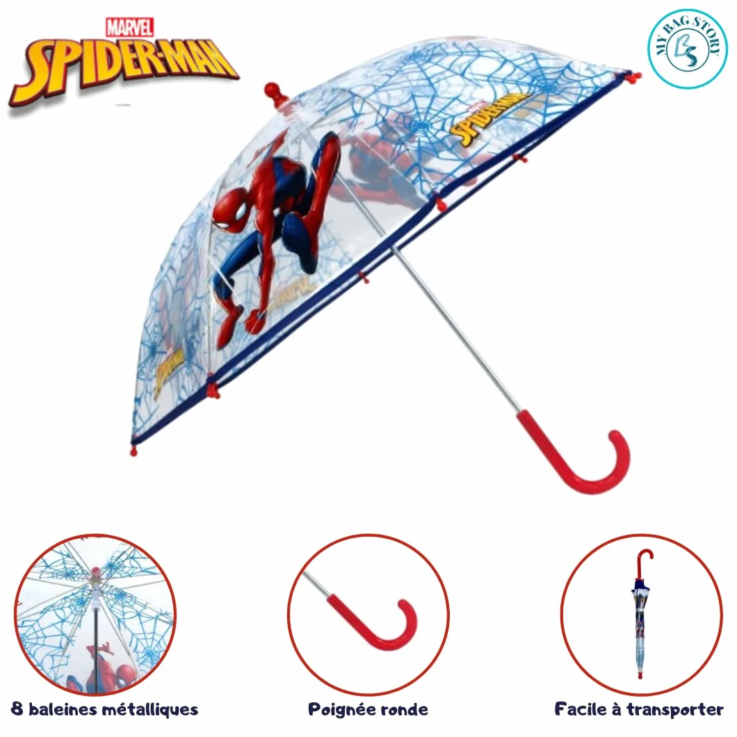 mybagstory Parasol dla dzieci, Spiderman, niebieski, przedszkole, wakacje, parasol chłopięcy, 73 cm, pomysł na prezent, lekki, kompaktowy, ręcznie otwierany, wytrzymały, odporny na uwieranie,