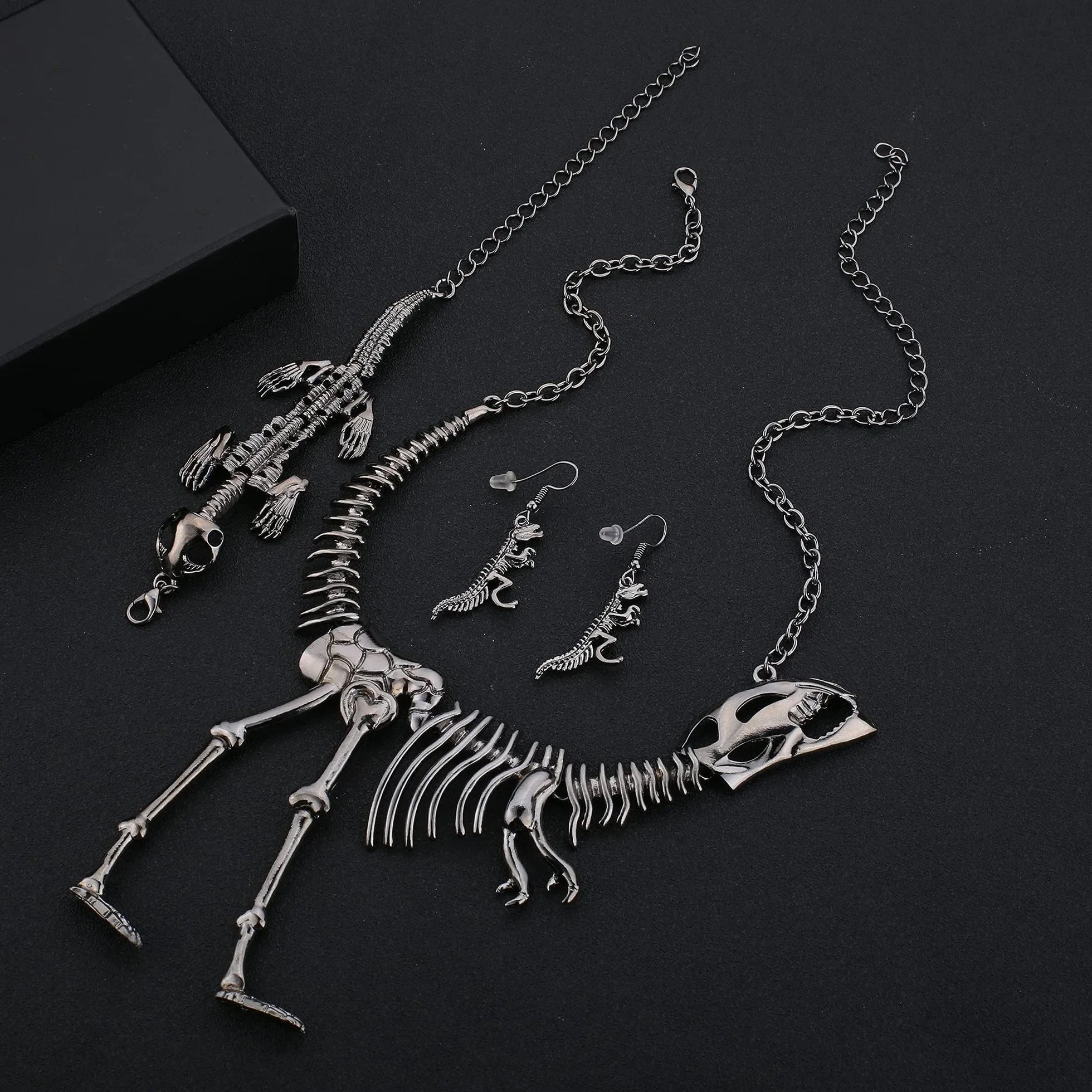 LOLIAS Halloween punkowy naszyjnik zestaw kolczyków gotycka czaszka szkielet pazur choker naszyjnik ogniwo bransoletka wiszące kolczyki zestaw biżuterii dla kobiet dziewcząt, Metal