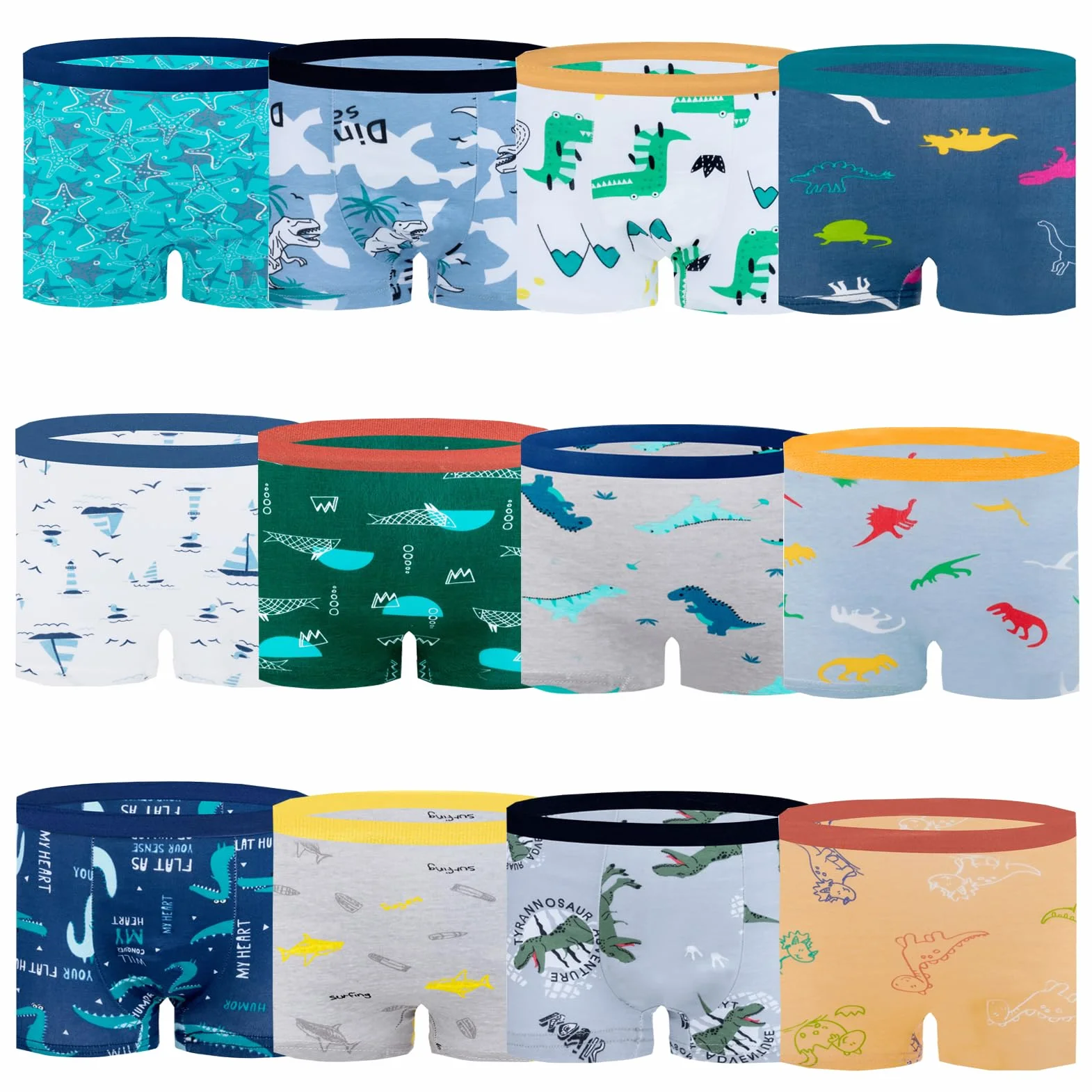 JackLoveBriefs Bokserki dziecięce bawełniane wzór dinozaura niedźwiedź polarny 12, 1-13 lat