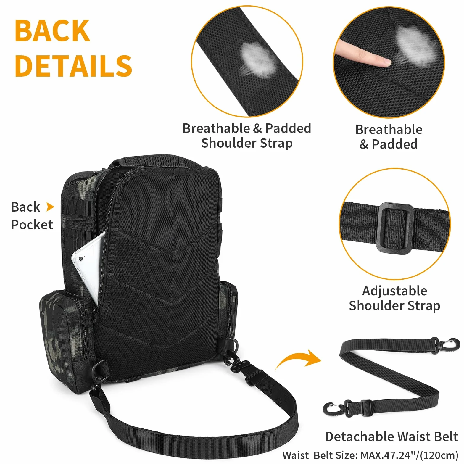 Taktyczna torba na ramię Crossbody Fishing Plecak Wojskowy Molle Torba na klatkę piersiową Duża torba na ramię na polowanie Bieganie Piesze wycieczki i jazda na rowerze
