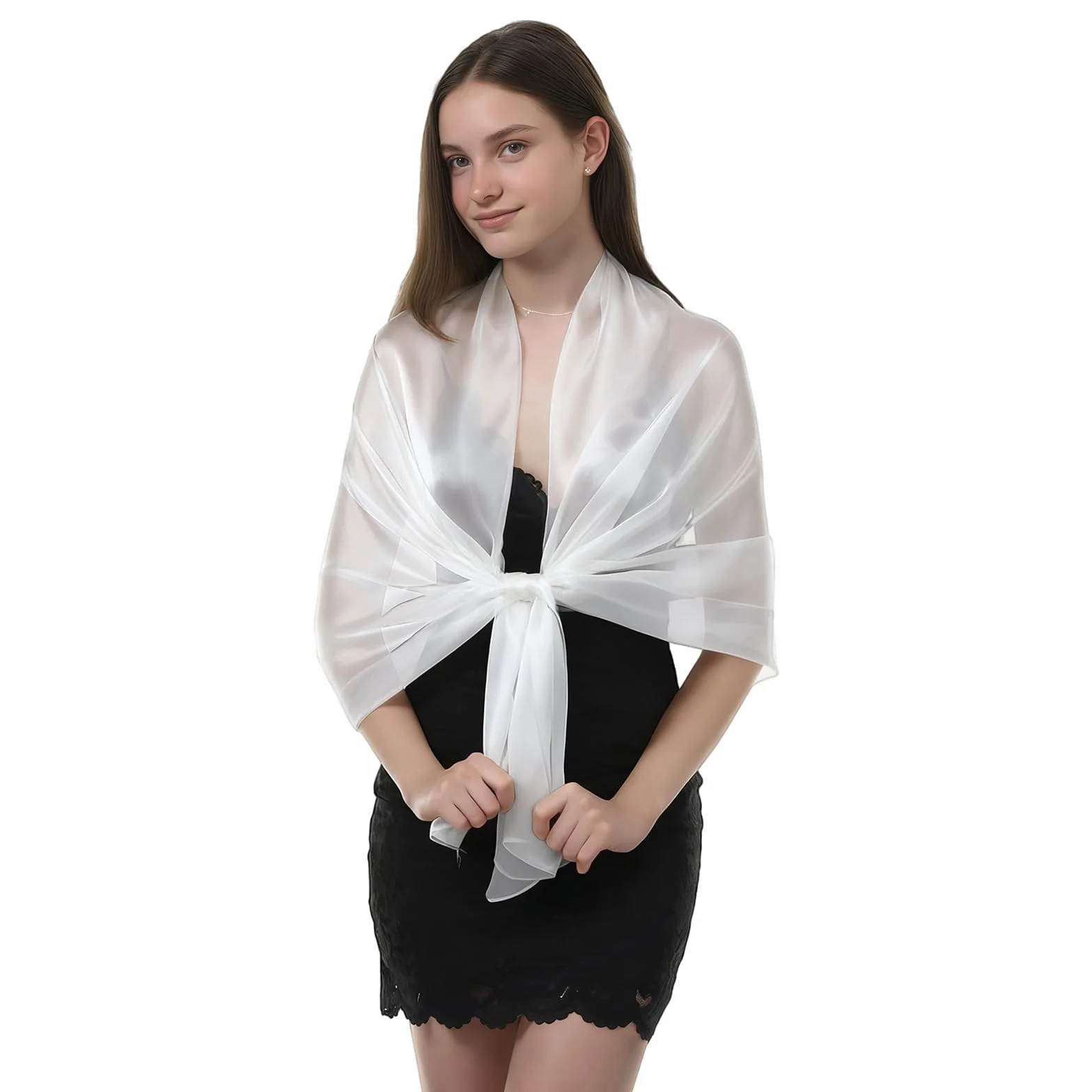 Szal na suknię wieczorową, Elegancki szal ślubny dla kobiet na uroczystości, na wieczorne przyjęcia, codziennego użytku, Elegancki szal dla druhny ślubnej, biały, 170 x 70 cm