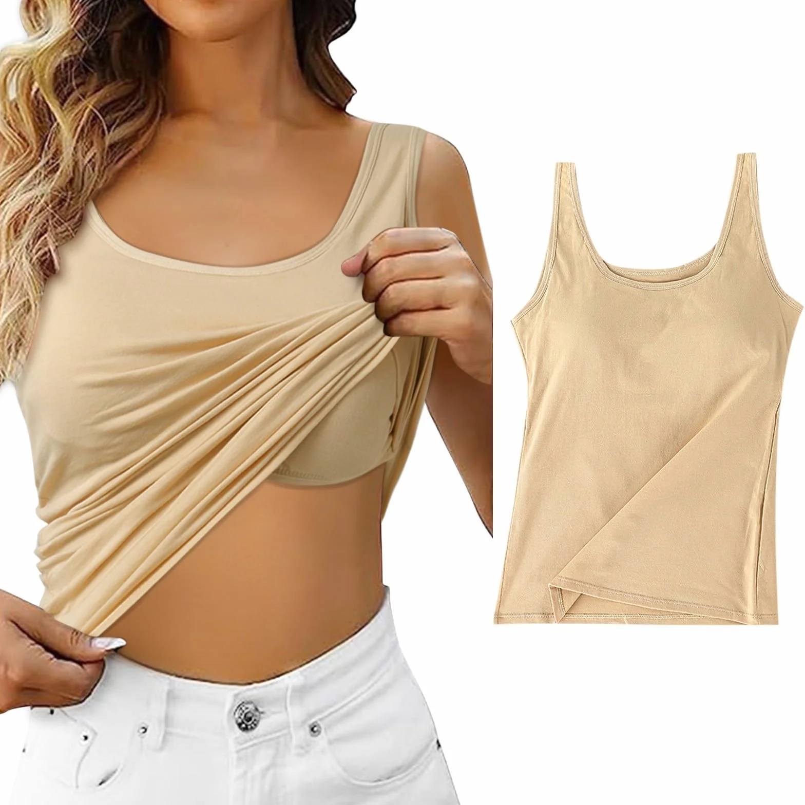 Damski bawełniany podkoszulek z wbudowanym biustonoszem regulowany bez fiszbin, szeroki pasek, podkoszulek, podstawowy, czarno-biały, tank top, joga, bielizna modelująca, koszula z wbudowanym