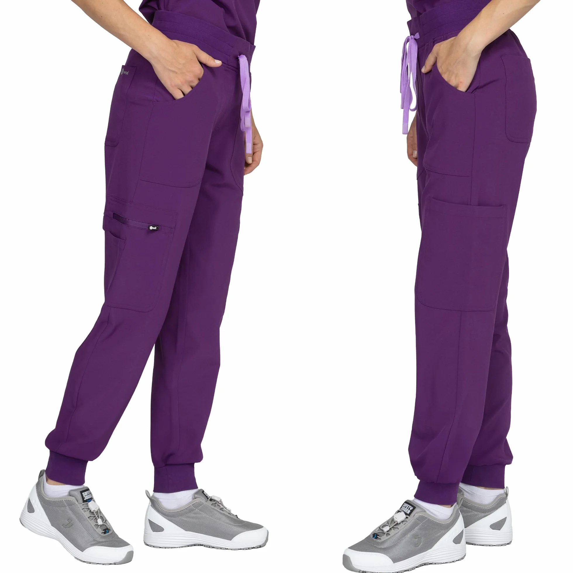 B-well Naomi Damen-Schrubb-Set Schlupfkasack + Schlupfhose Set Medizin Arzt Uniform Schlupfjacke Oberteil mit Hose Medizinische Berufsbekleidung mit Elastan (Aubergine, 3XL)