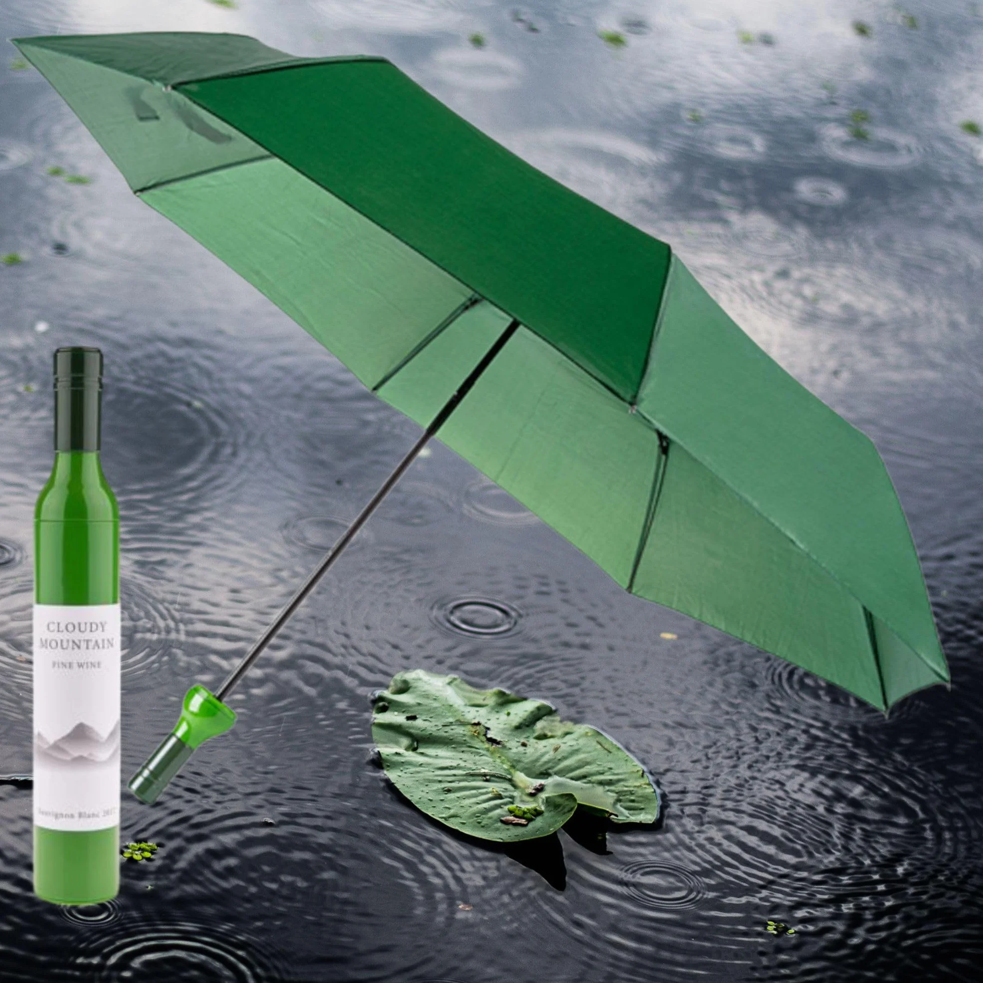 Parasol na butelkę białego wina/Wymiary parasola zamkniętego: 31x5x5 cm/Średnica otwartego: 90 cm