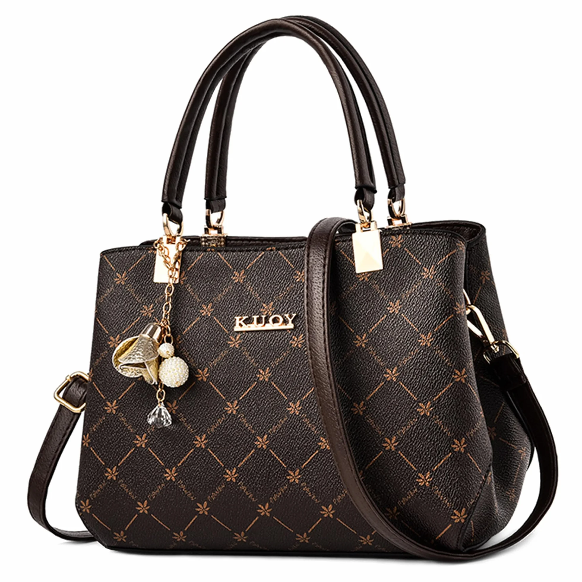 Damska Torebka Wykwintny Wisiorek Torba na Ramię Elegancki Wzór Liścia Klonu Torebki PU Skóra Torebka Crossbody Brązowy Uchwyt B