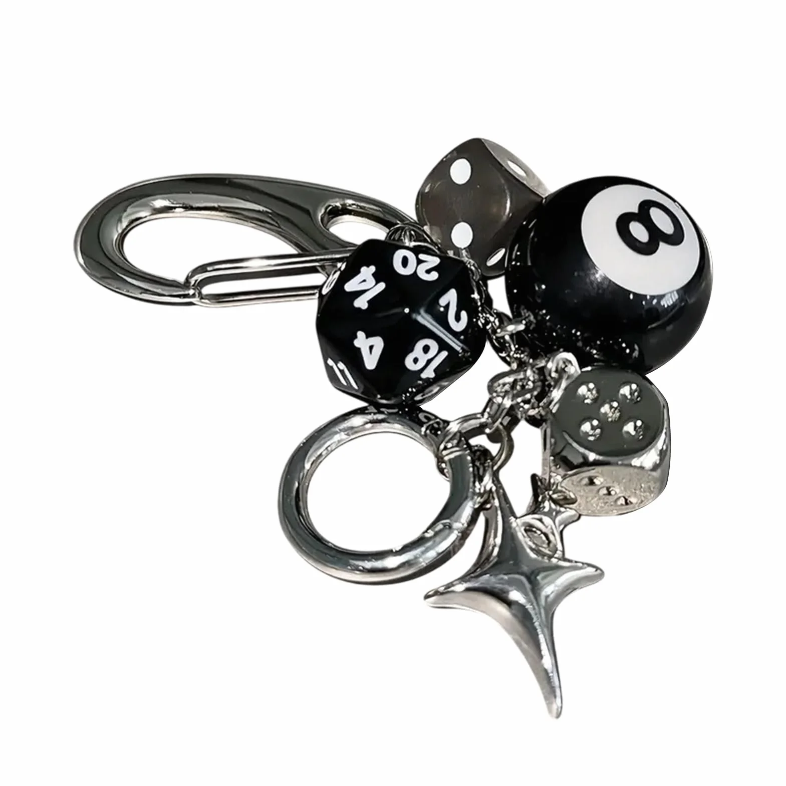 Dice Bag Charm, Cute Retro Pendant, Metal Dice Design with Multipurpose Keyrings Accessories and Fashion Ornaments, (1 Piece, Silver), Perfect for Personalizing Backpacks, Purses