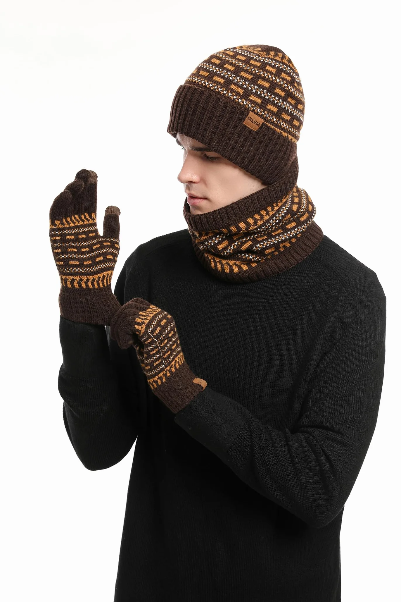 Daysskk Czapka szalik i rękawiczki zestaw dla mężczyzn i kobiet, ciepła czapka zimowa, czapka beanie, męska, ekran dotykowy, rękawiczki, czapka z dzianiny, dla mężczyzn i kobiet, na zimę