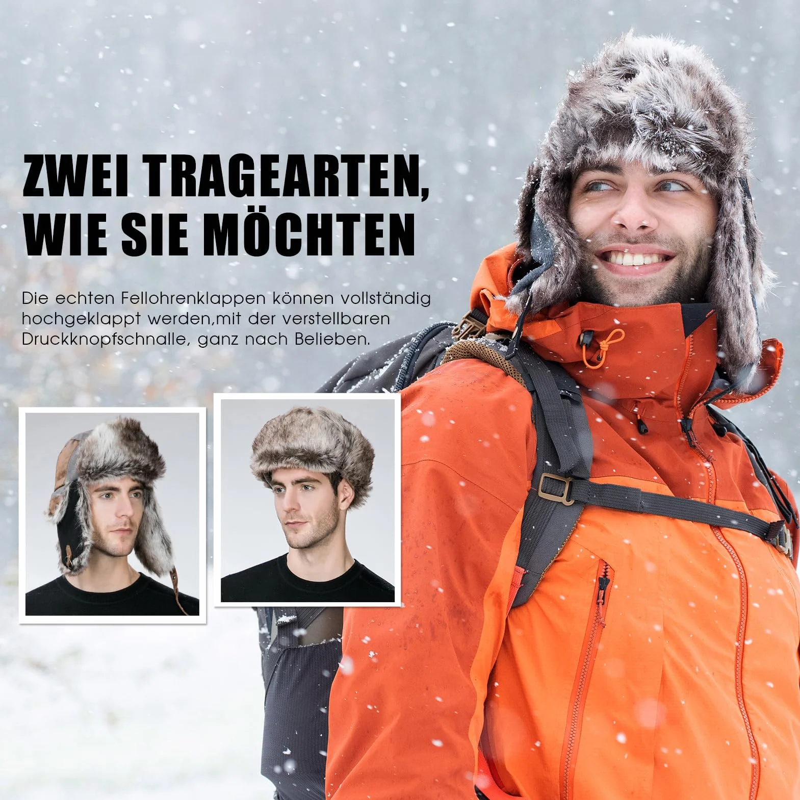 Topex XL/XXL unisex, czapka zimowa, męska czapka traperska z nausznikami, czapka pilotka, ciepła czapka rosyjska