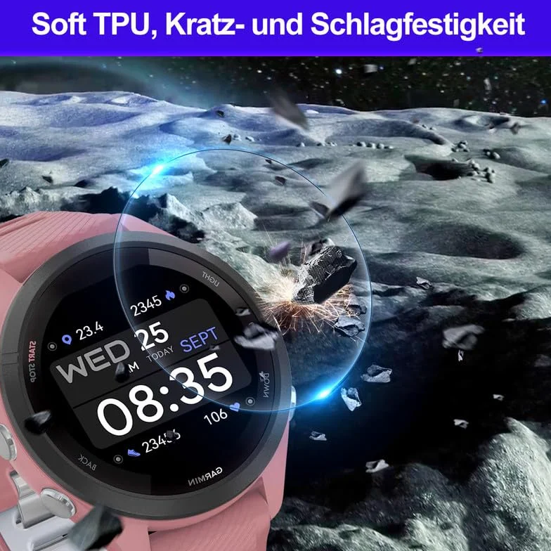 4 sztuki folii ochronnej do Garmin Forerunner 965 ochrona ekranu, 0,33 mm, łatwa instalacja ochrona do Garmin Forerunner 965, folia zapobiegająca pozostawianiu odcisków palców, HD TPU, miękka folia na