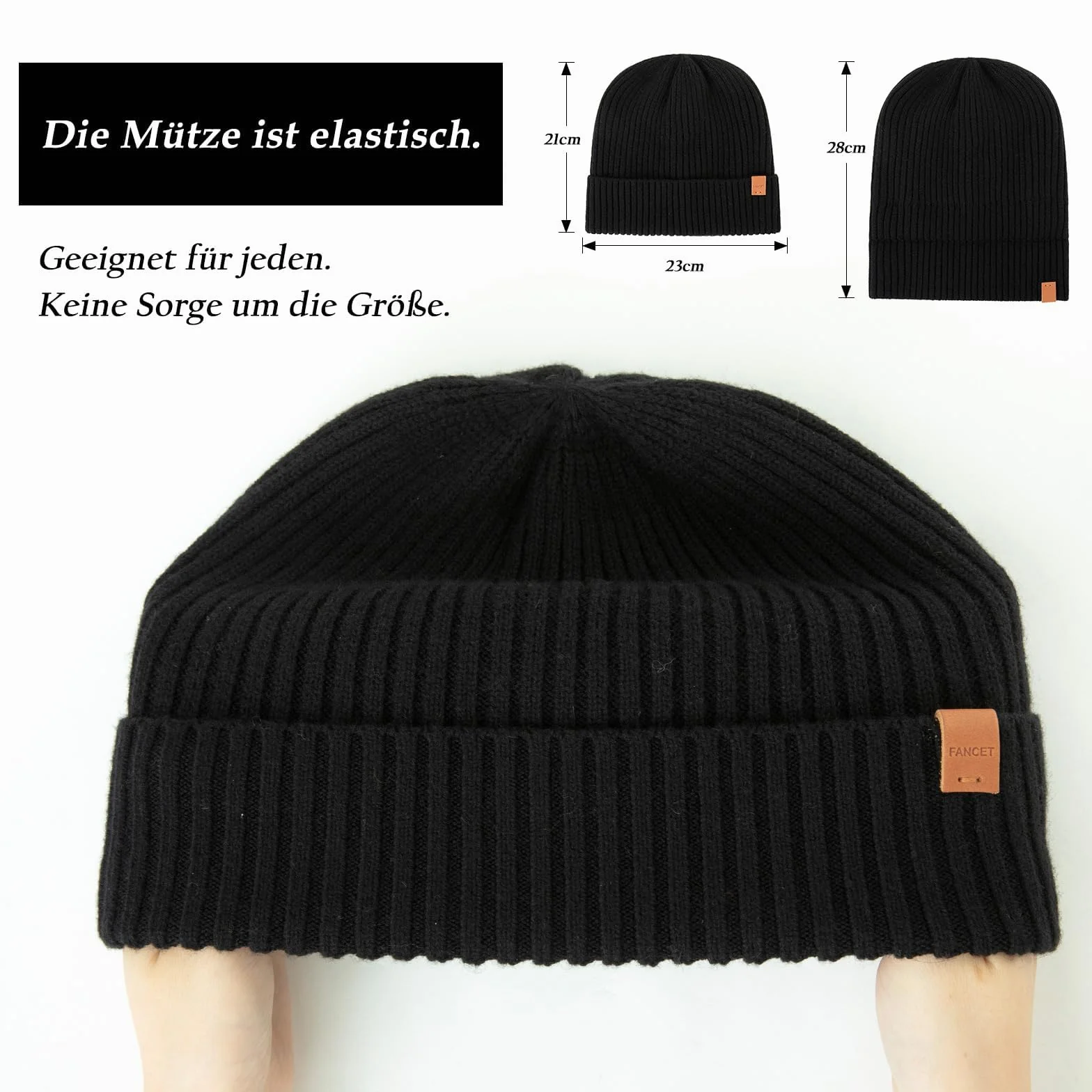 TOP-EX Czapka beanie unisex, w 100% z wełny merynosów, ciepła czapka zimowa z podszewką polarową, uniseks i elastyczna, idealna do biegania i golfa, miękka czapka z dzianiny