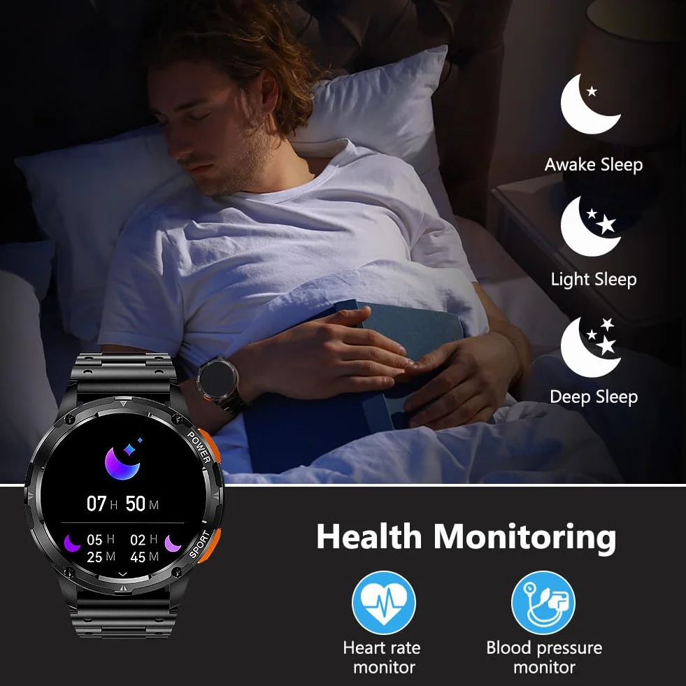 AXFEE Smartwatch męski, 1,43" HD Outdoor zegarek sportowy, 70+ trybów sportowych, pulsometr/monitor snu / krokomierz, wodoszczelność IP68, połączenia Bluetooth, męski zegarek sportowy z taśmą, zegarek
