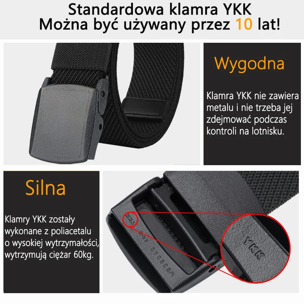LionVII Plastikowe paski mężczyźni kobiety elastyczne rozciągliwe płótno bez metalowej klamry do pracy 130cm