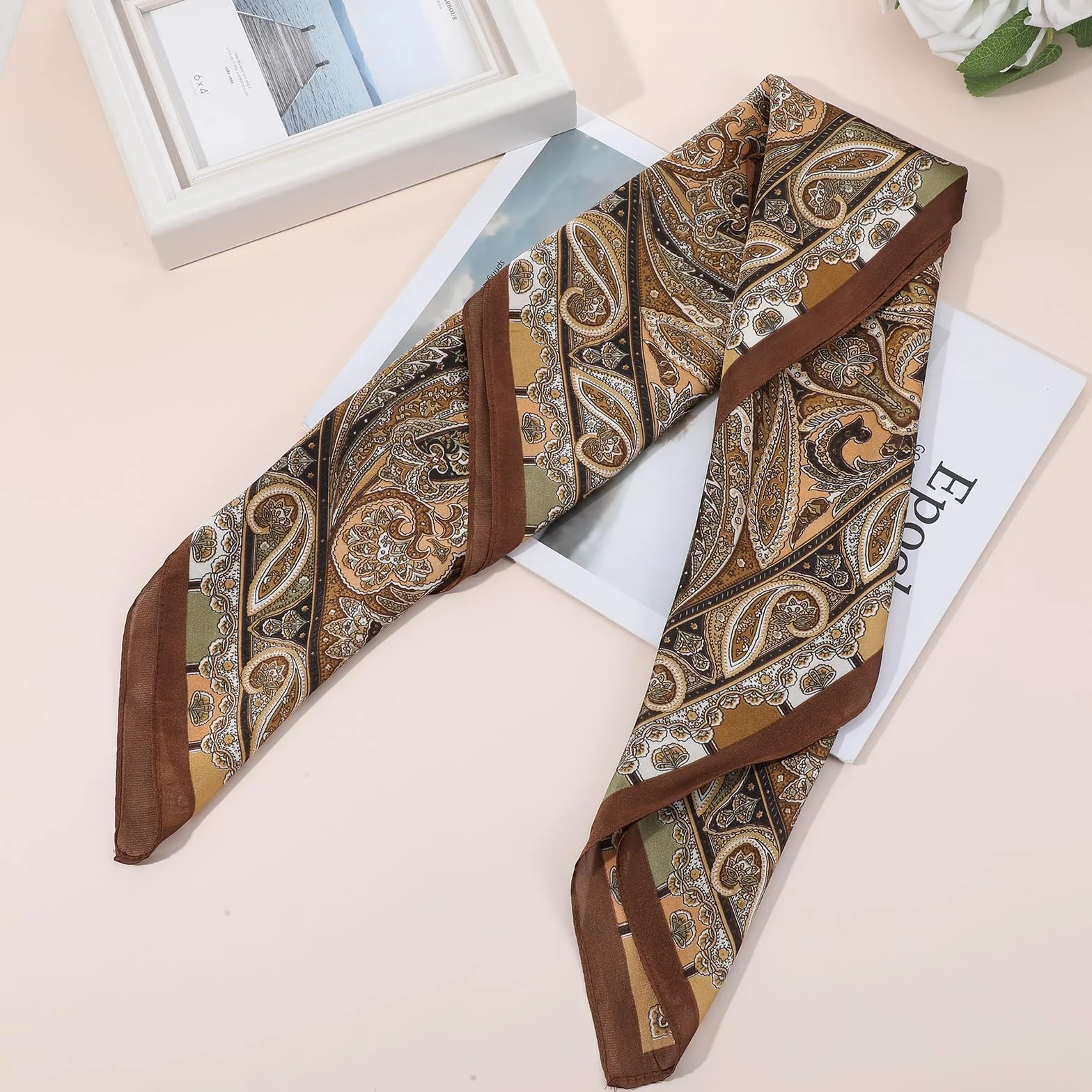 27,5 cala brązowa bandana szalik brązowy jedwabny szalik jedwabny bandany dla kobiet satynowa bandana dla kobiet włosy
