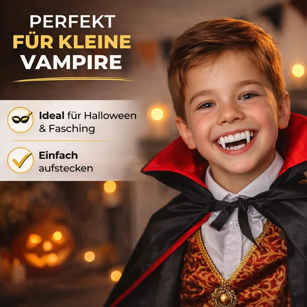 Zęby wampira dla dzieci - sztuczna szczęka wampira - przyjazne dla dzieci - stabilne i bezpieczne - szczęka wampira Draculi do naklejania - Halloween i karnawał