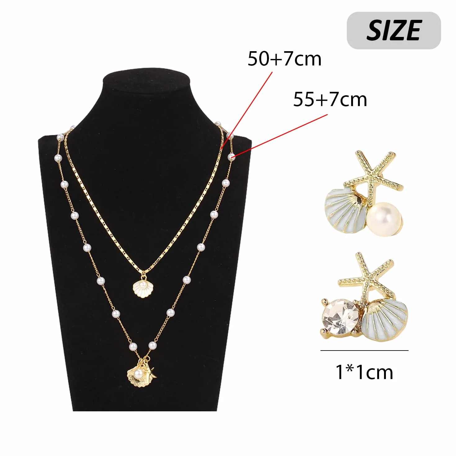 2 szt. Naszyjniki z muszli, 1 para kolczyków z muszli, biżuteria w stylu boho naszyjnik ze stopu pereł fantazyjne kolczyki w stylu oceanu biżuteria na wakacje na plaży, Talla única