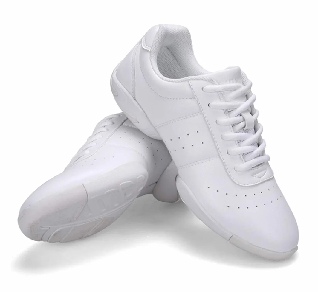 Damskie dziewczęce sznurowane buty sportowe na siłownię do aerobiku cheerleaderek treningowe buty do tańca, biały, 37.5 EU