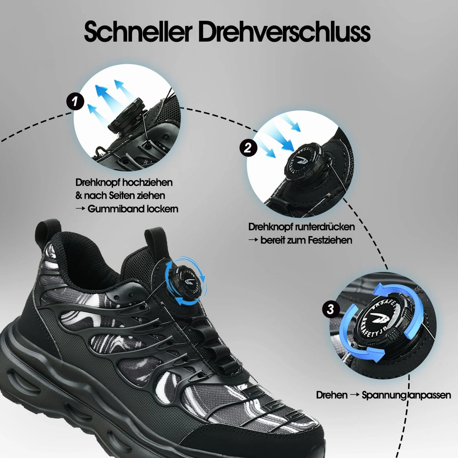 Nowe Męskie Buty Bezpieczeństwa S3 z Obrotowym Zapięciem – Lekkie, Antypoślizgowe, Ochrona przed Uderzeniami i Przebiciami Black 44
