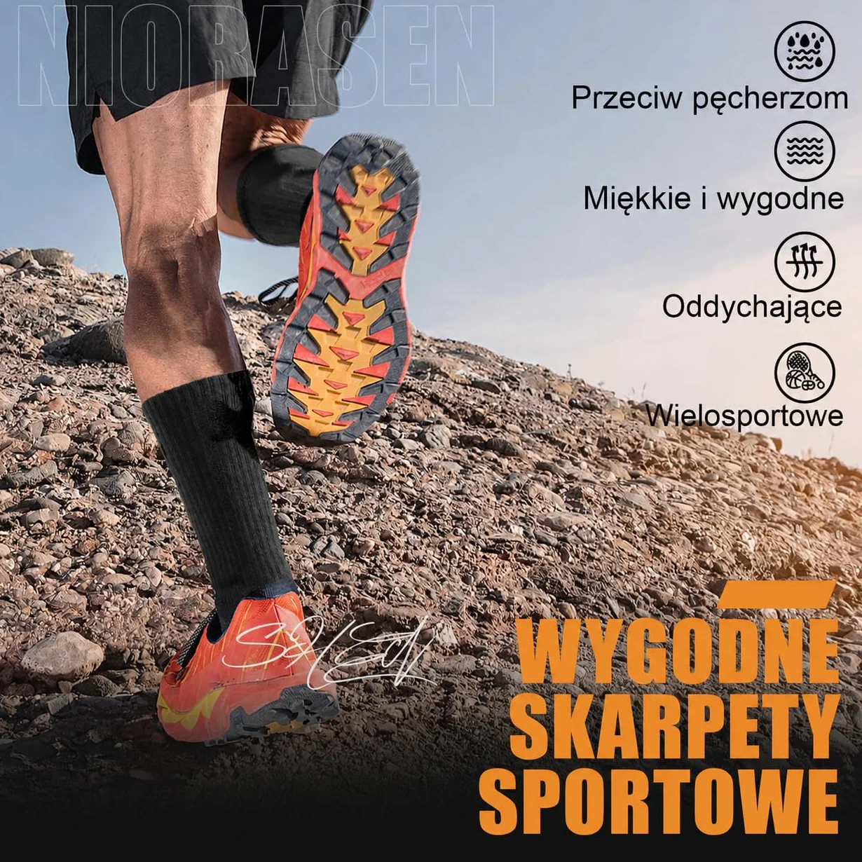Niorasen Skarpety Męskie Damskie 35-38, 43-46, 39-42, 47-50, 6 Par Zimowe Oddychające Bawełniane Skarpety Turystyczne, Sportowe, Trekkingowe, Ciepłe Wyściełane Skarpety Do Biegania I Tenisa