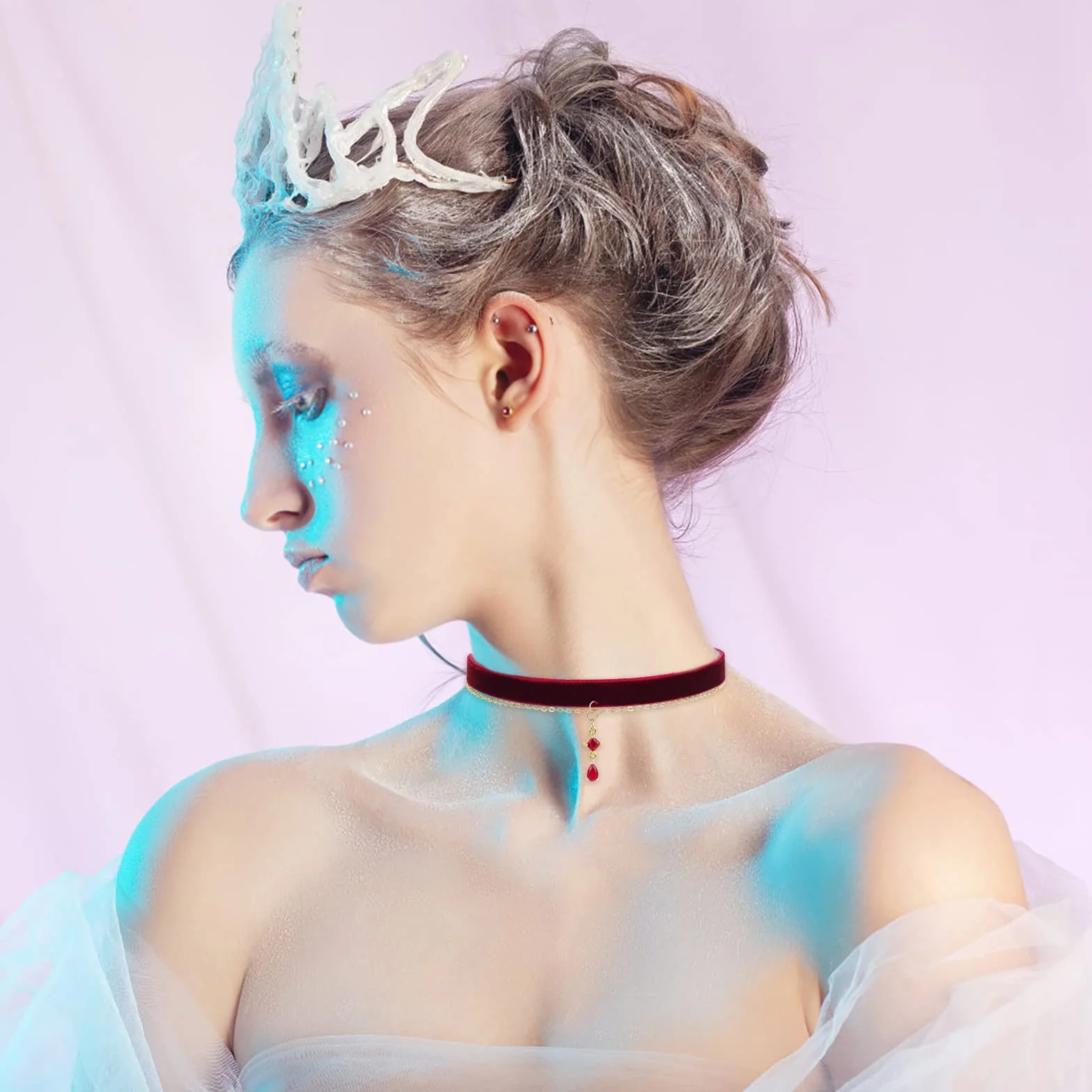 Czerwony aksamitny choker, naszyjnik dla kobiet, gotycki, w stylu vintage, wiktoriański, biżuteria, prezent, dla panny młodej, w stylu wampirzycy, akcesoria dla kobiet, Bez kamieni szlachetnych
