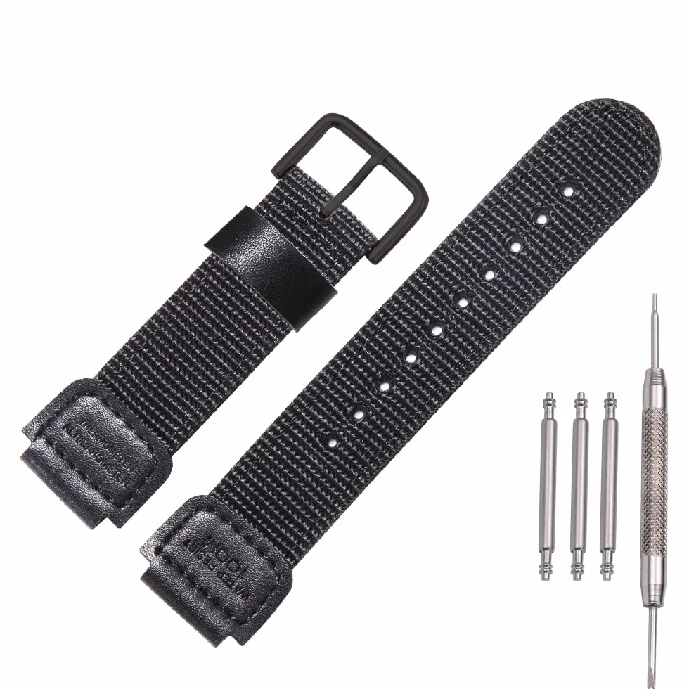 Nylonowy pasek 18 mm kompatybilny z zegarkami męskimi Casio AE1200WH AE-1000 SGW-300H/400 W-735 PRG270 - skórzany pasek zastępczy do zegarka, 18mm, Nylon, Stworzony kwarc