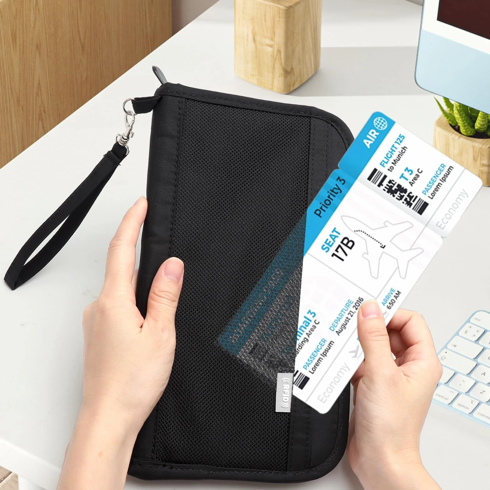 Organizer na paszport z zawieszką bagażową, etui na paszport z blokadą RFID, organizer na dokumenty podróżne, przenośne etui na paszport, etui na dowód osobisty dla kobiet i mężczyzn