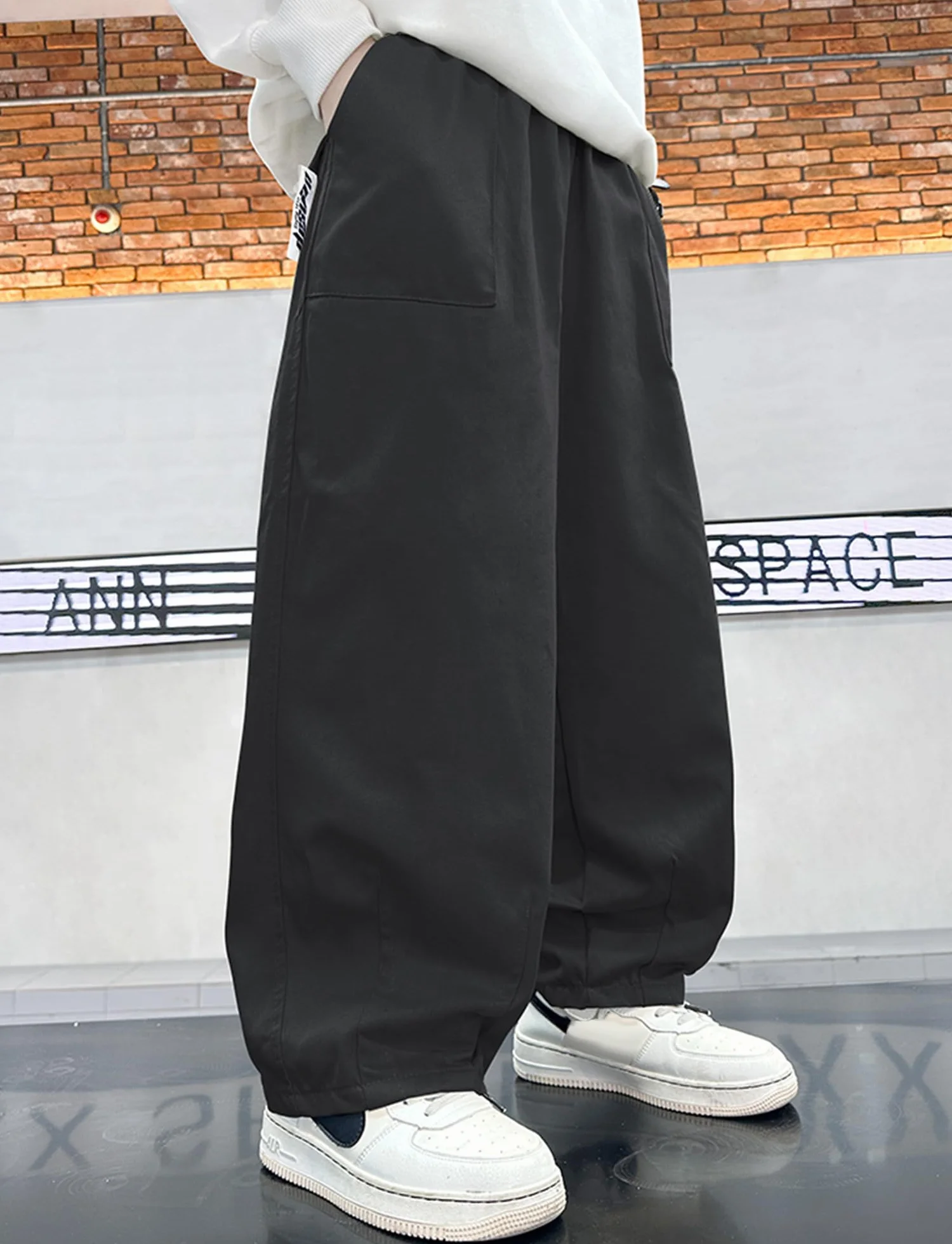 Panegy Chłopięce spodnie cargo dla dzieci, wysoka elastyczna talia, bawełniane, luźne spodnie do szkoły, joggery z kieszeniami, Y2K Streetwear