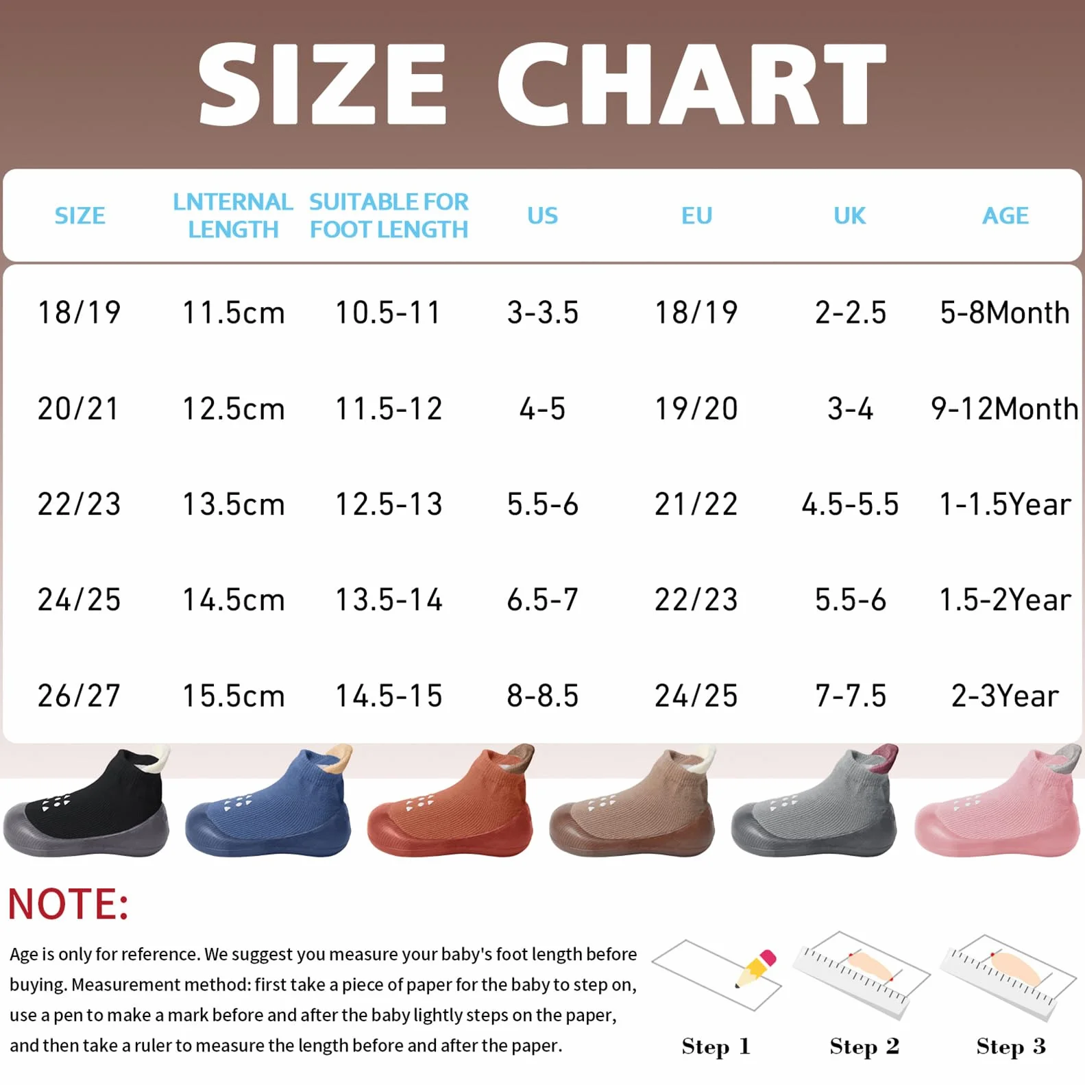 EDOTON Skarpety dla niemowląt, buty do pierwszego chodzenia, antypoślizgowa gumowa podeszwa, trampki, buty outdoorowe dla małych dzieci, chłopców, dziewcząt