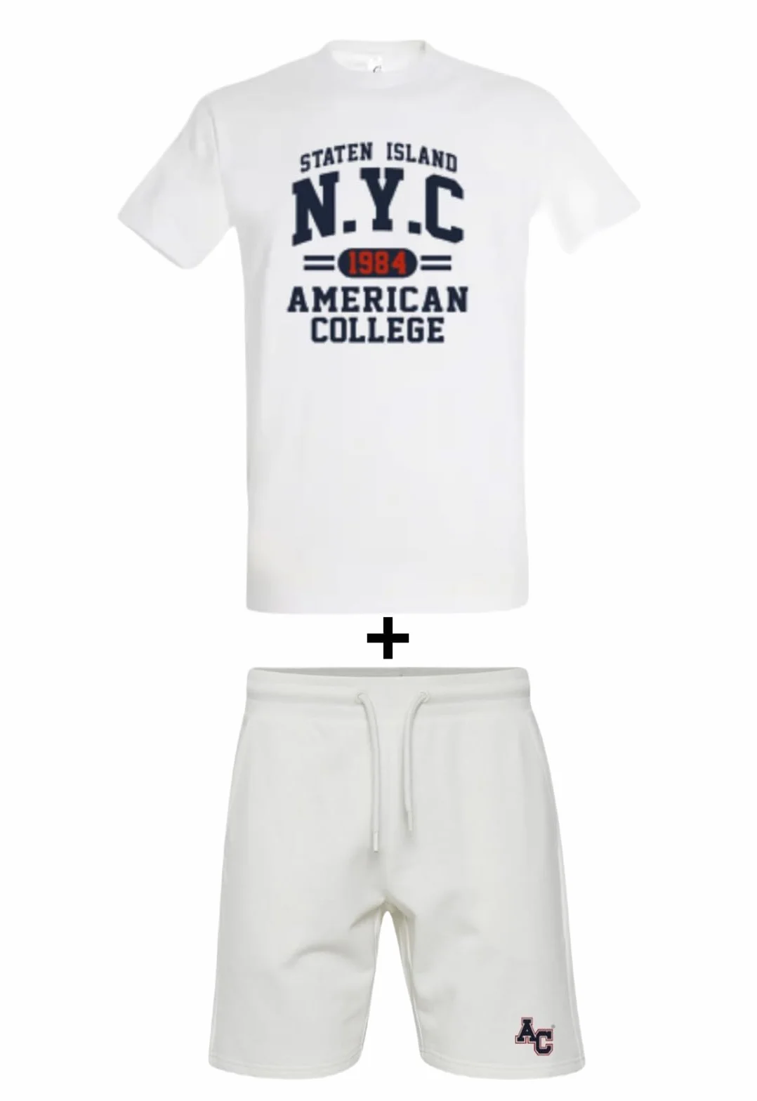 AMERICAN COLLEGE USA 2-częściowy zestaw koszul + szorty mieszane, biały, L