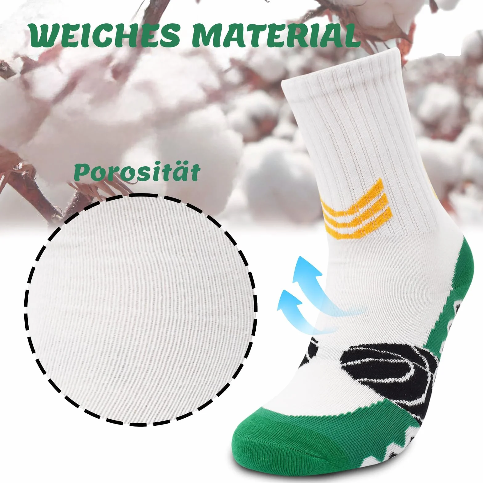 HYCLES 6 par dziecięcych skarpet do koszykówki, skarpety sportowe, bawełna, oddychające skarpety do biegania dla chłopców i dziewczynek, skarpety do piłki nożnej, rugby, tenisa, 6-16 lat