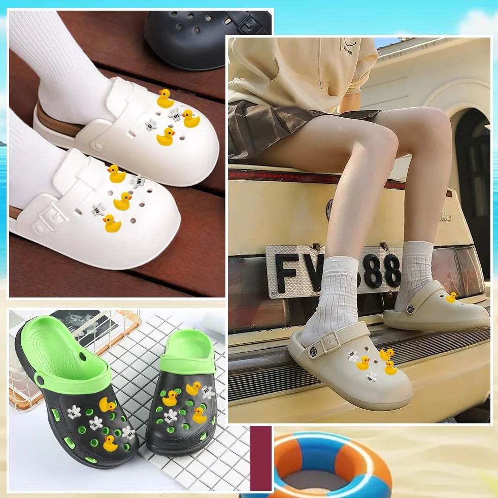 Wtyki do butów Crocs, 18 sztuk, kaczki 3D, damskie chodaki, urocze zwierzęce, dekoracja do butów, charmsy na urodziny, akcesoria upominkowe