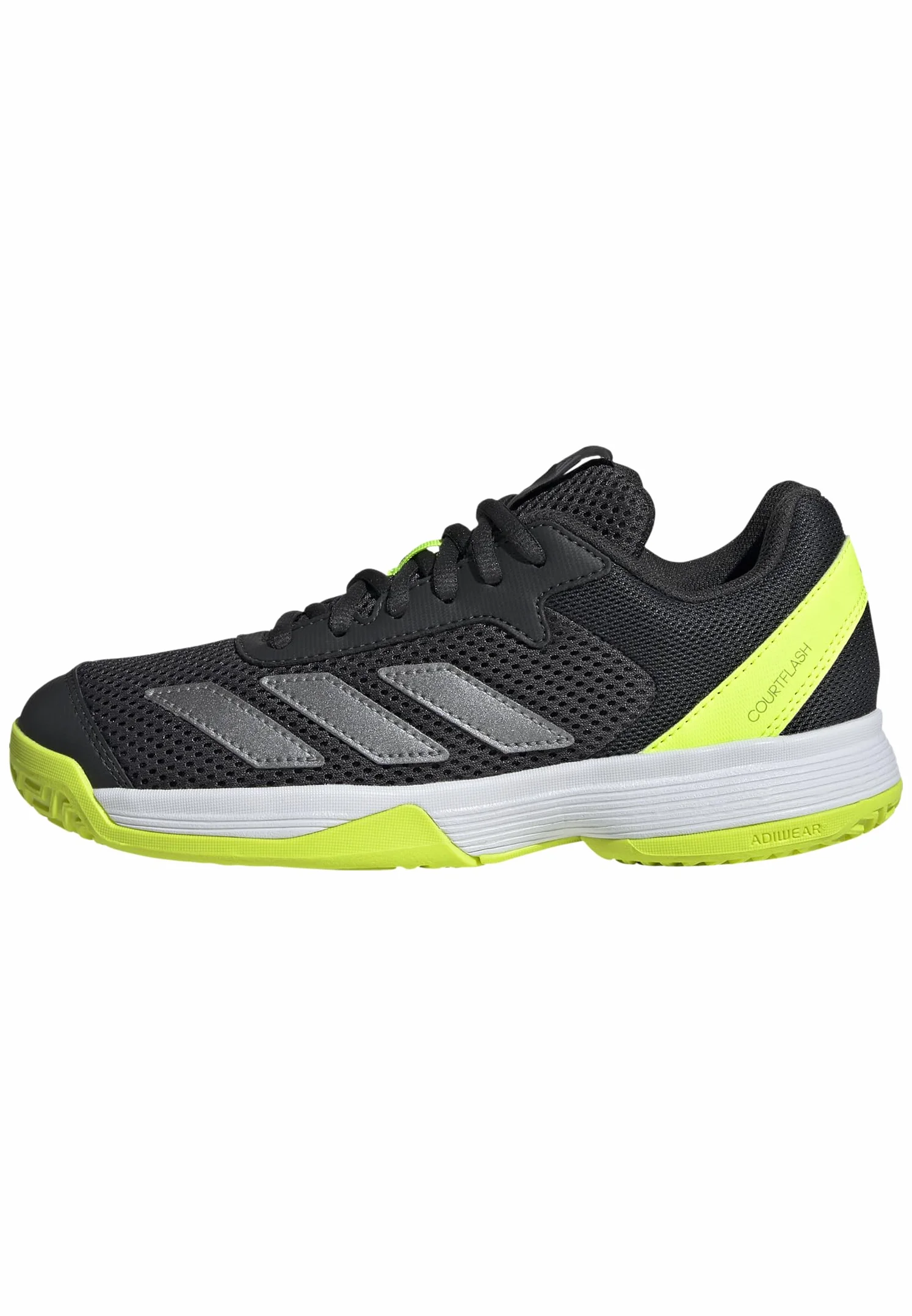 adidas Uniseks - dzieci Courtflash Kids Tennis Shoes, Carbon/Iron Metallic/Lucid Lemon, 34 EU