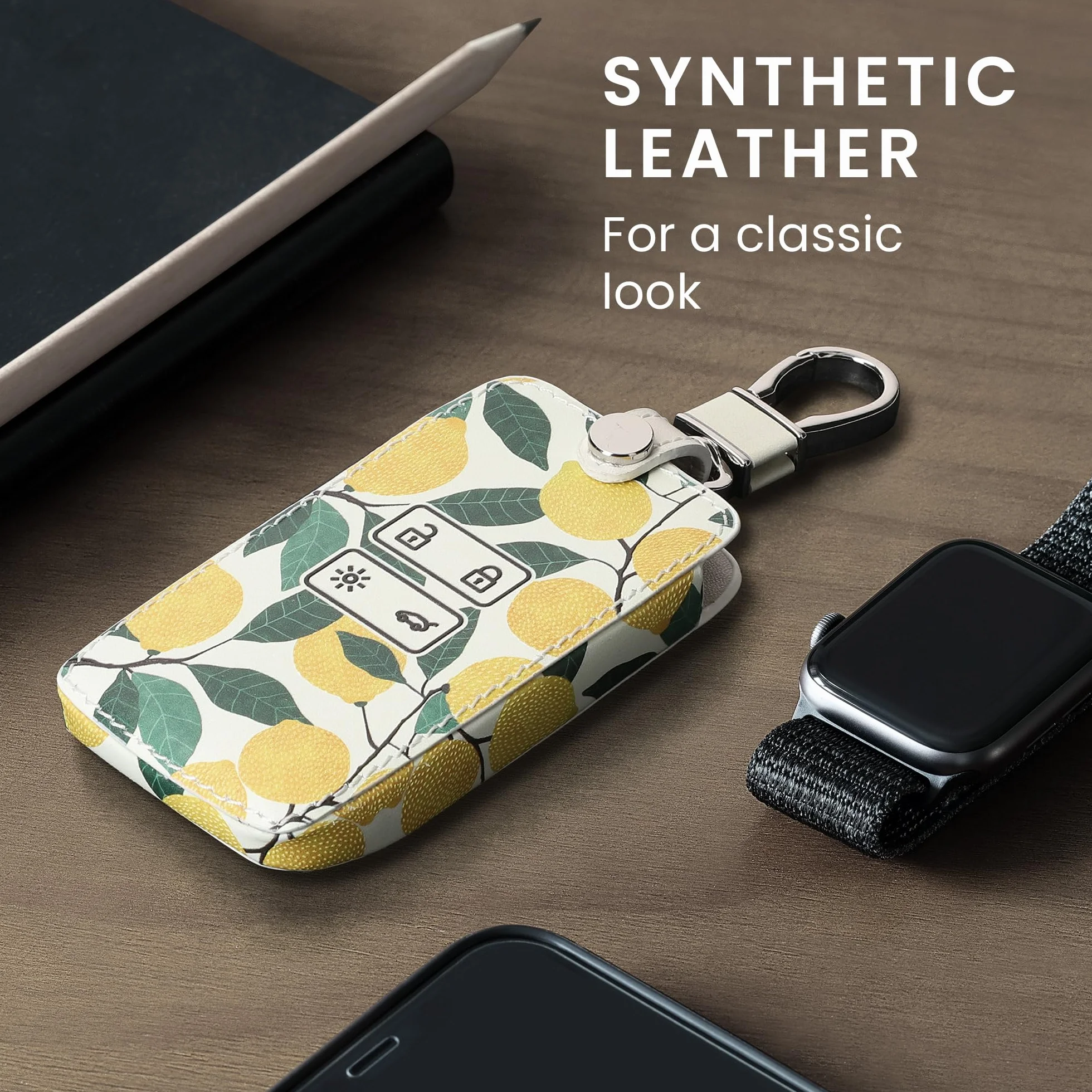kwmobile Etui na klucze kompatybilne z kluczem samochodowym Renault z 4 przyciskami (tylko Keyless Go) - sztuczna skóra - cytryny żółty/zielony/beżowy