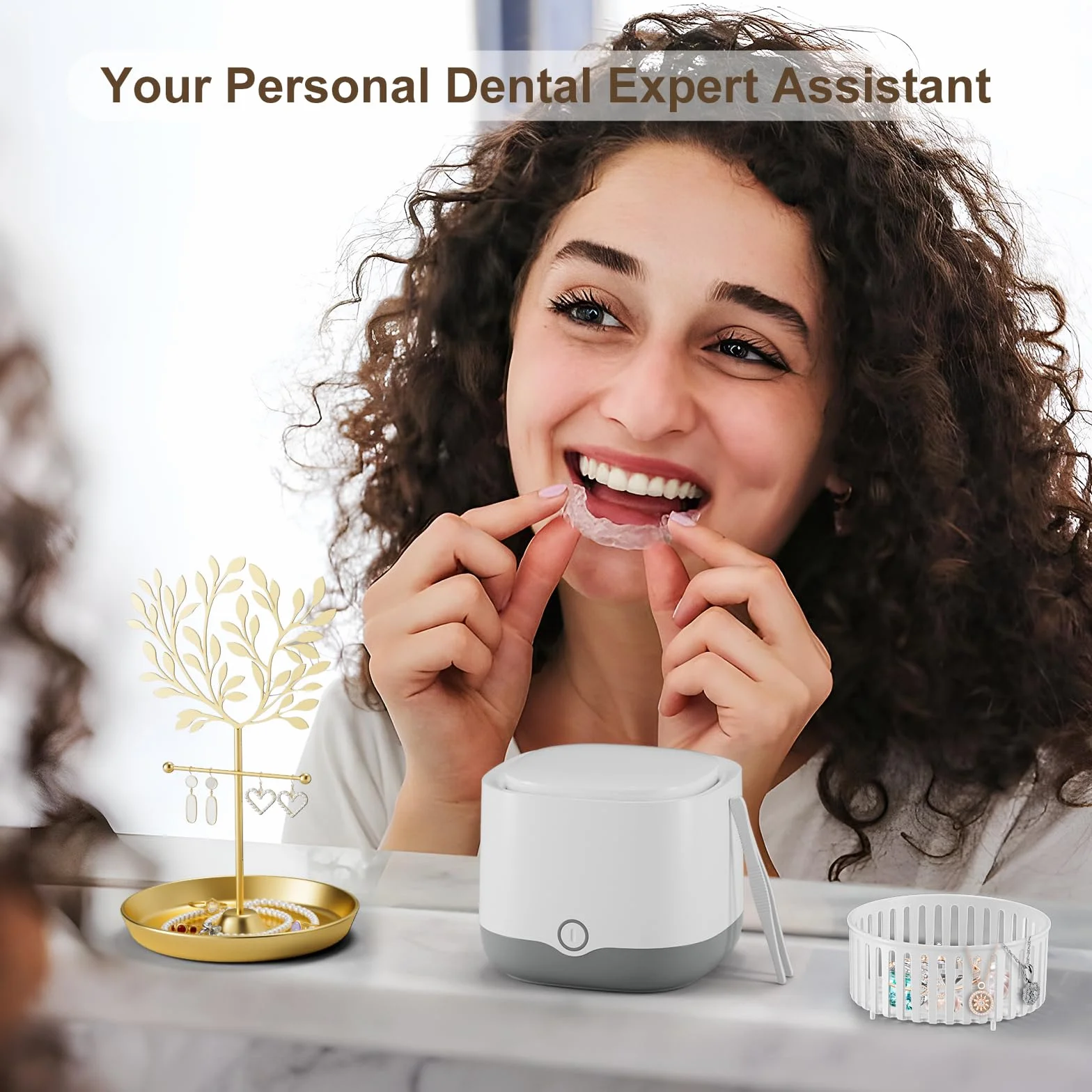 Ultradźwiękowe urządzenie do czyszczenia szyn zębowych UV 45000 Hz 24 W Dental Pod do protez, nakładek, ochraniaczy na zęby, nakładek wybielających, czyszczenie ultradźwiękowe - 5 minut czyszczenia