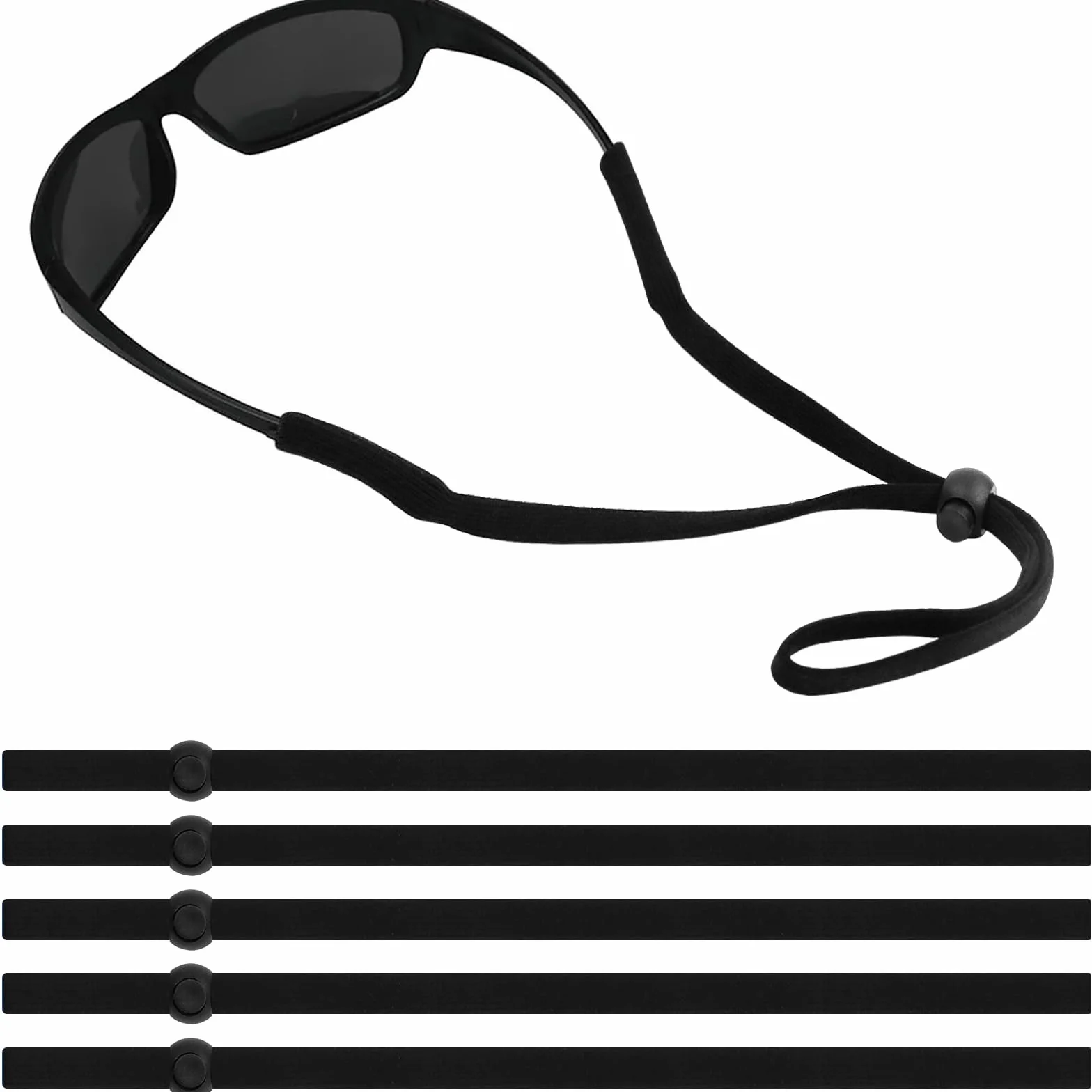 Qufiiry 5 szt. pasków do okularów unisex, miękkie sportowe paski do okularów, łańcuszek do okularów, sznurek do okularów, paski do okularów przeciwsłonecznych, regulowany, antypoślizgowy uchwyt do