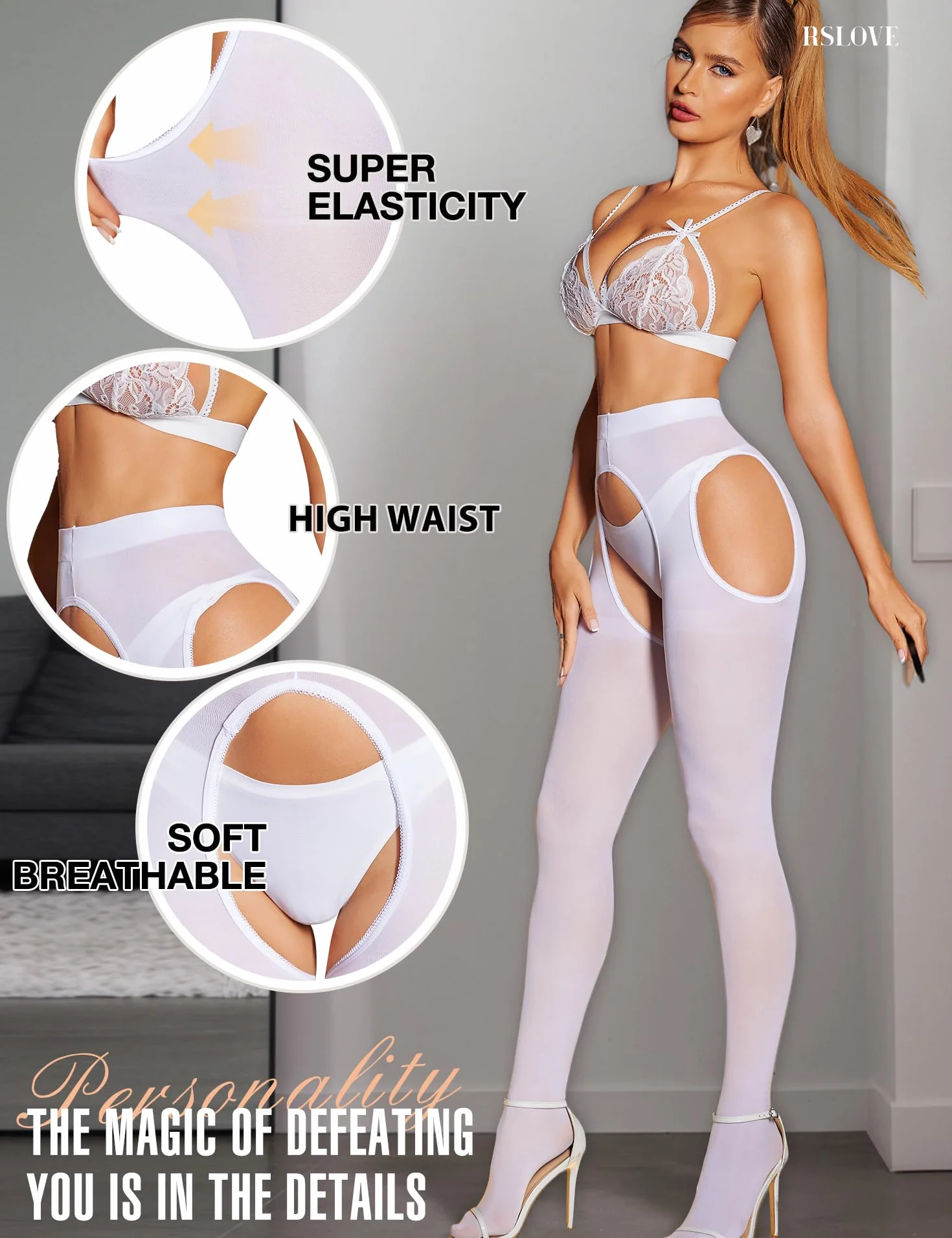 RSLOVE Seksowne rajstopy dla kobiet – nylon 80D wysoka talia rajstopy dla kobiet