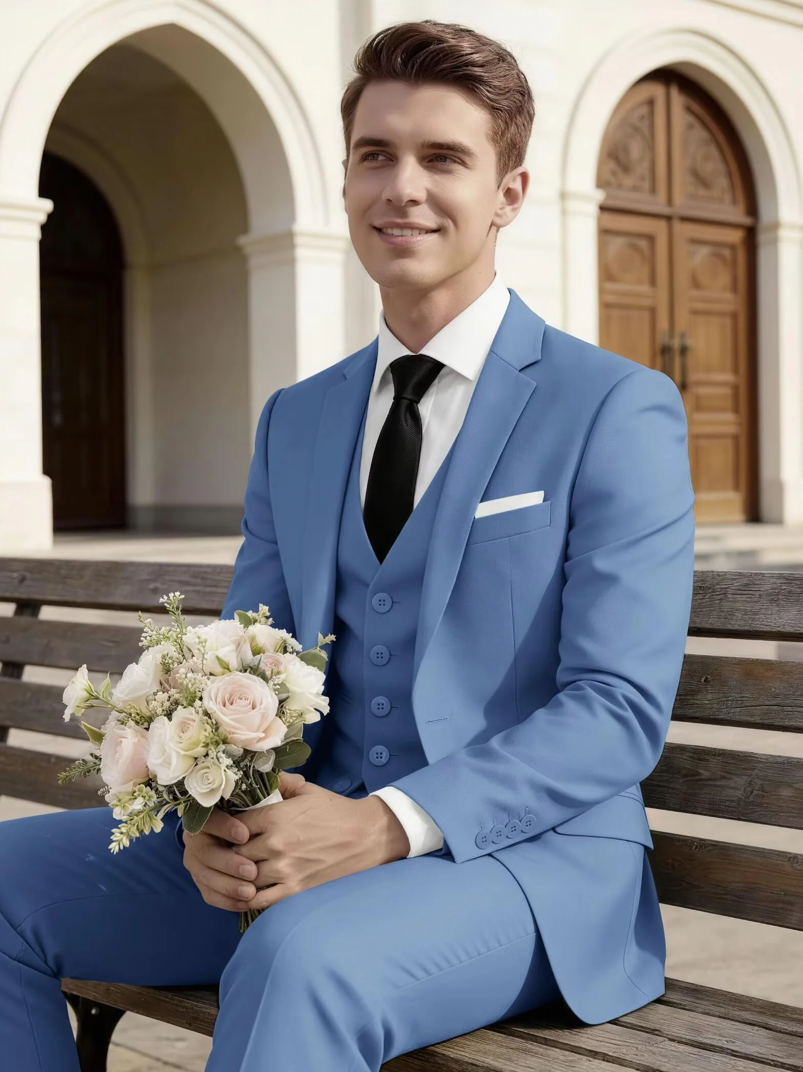 HUUTOE Męskie 3-częściowe garnitury slim fit, kostiumy na studniówkę dla mężczyzn, suknia ślubna, garnitur, letnia marynarka, kurtka, kamizelka, spodnie, smoking, zestaw