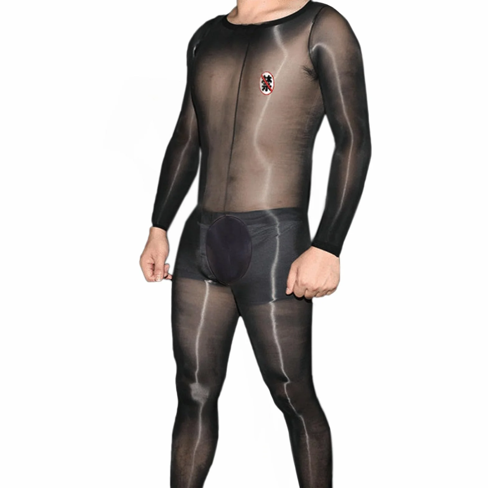 HTRUIYATY Męskie błyszczące bodystocking 8D rajstopy na całe ciało Men Jumpsuit elastyczne i stylowe body, czarny, M