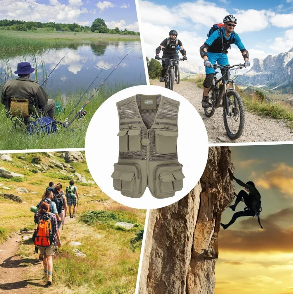 Męska outdoorowa kamizelka wędkarska szybkoschnąca kamizelka na co dzień kamizelka z wieloma kieszeniami oddychająca fotografia odzież wierzchnia podszewka siatkowa podróż turystyka kurtka bez