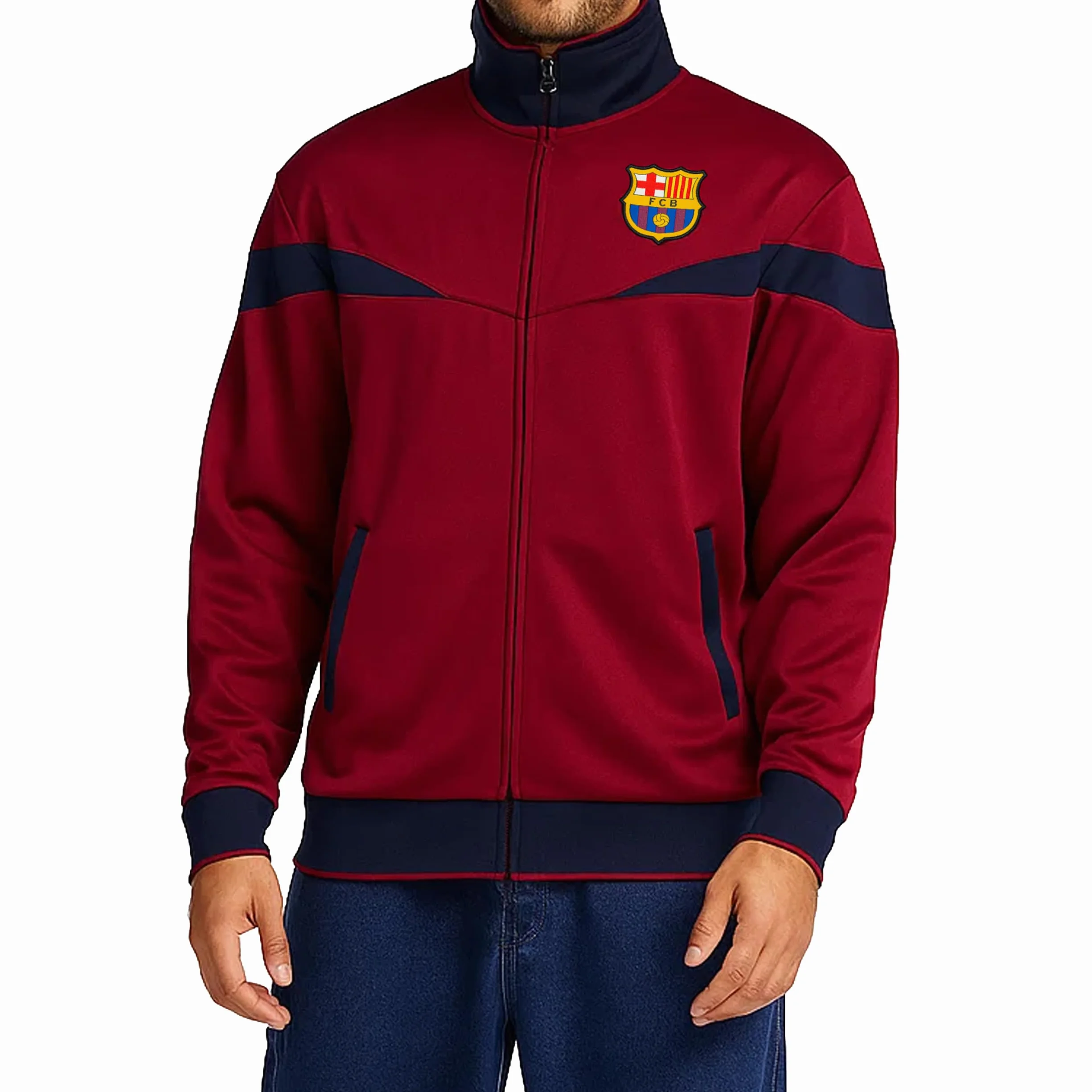 Icon Sports Męska kurtka treningowa Fc Barcelona na zamek błyskawiczny, czerwona, S